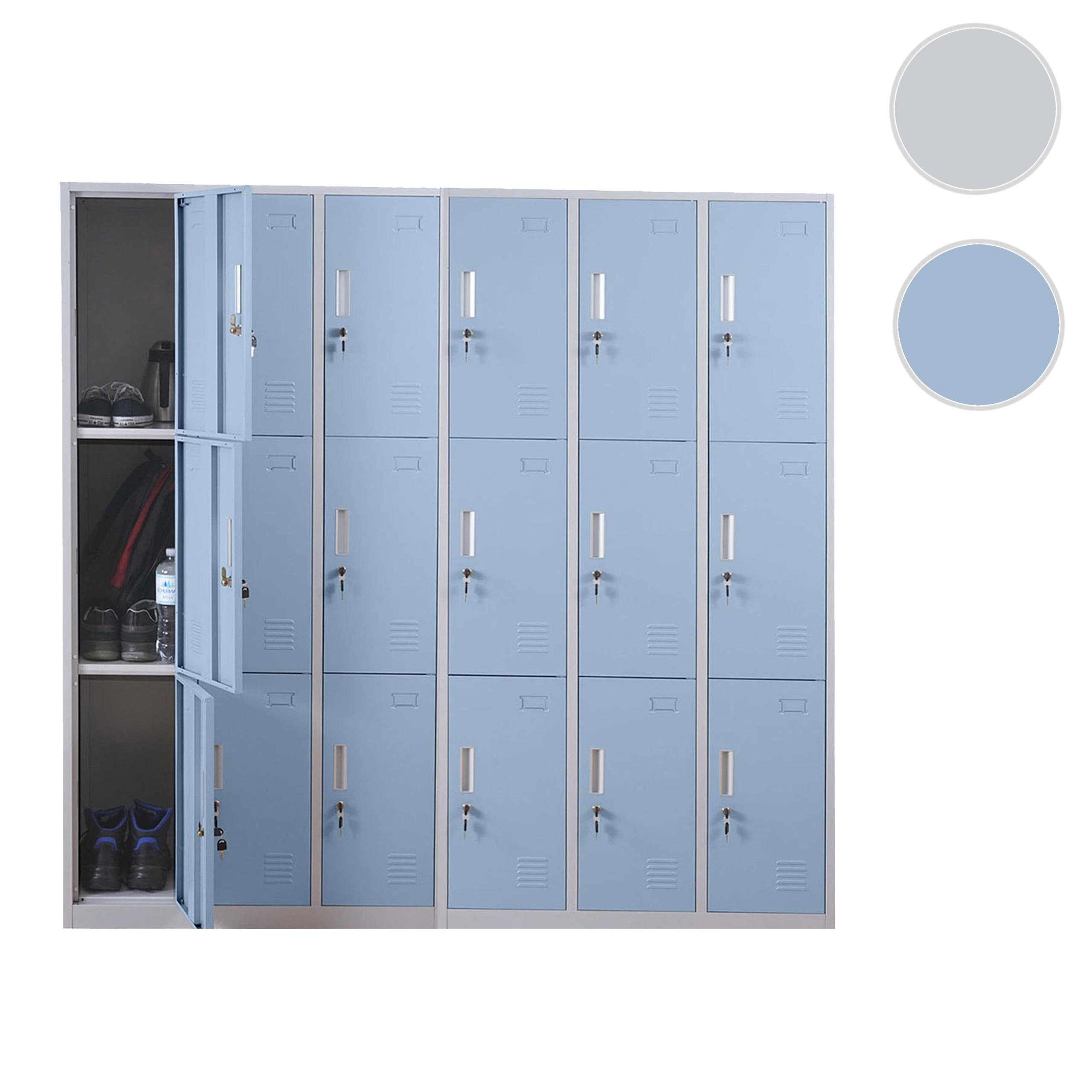 Mehrzweckschrank Preston MCW grau-blau 2 T829-18 inkl. Schlüssel, Drehriegelschloss Metallschrank, Etikettenhalter Lüftungsschlitze,