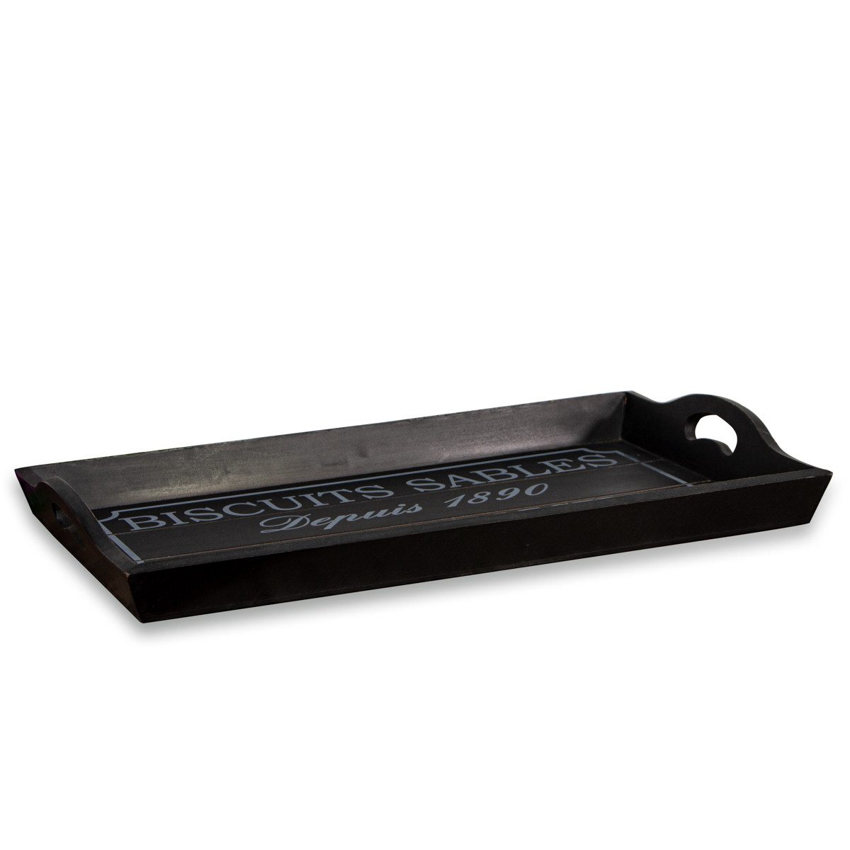 Antikas Wanddekoobjekt Rechteckiges Tablett, Textmotiv, schwarz, Serviertablett