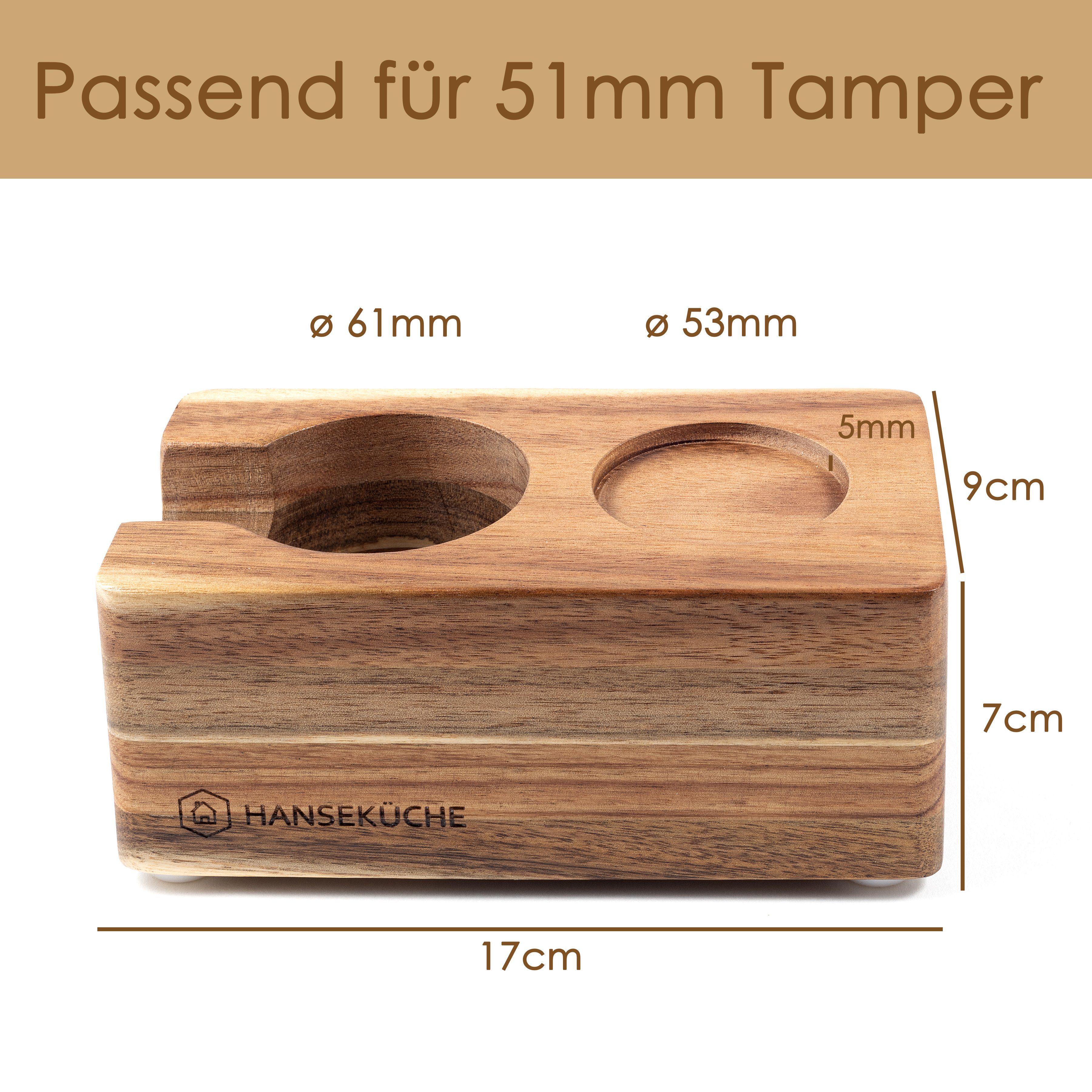 Hanseküche Tamperstation Tamperstation aus zu reinigen Design, Hygienisch Zeitloses hochwertigem leicht & Akazienholz
