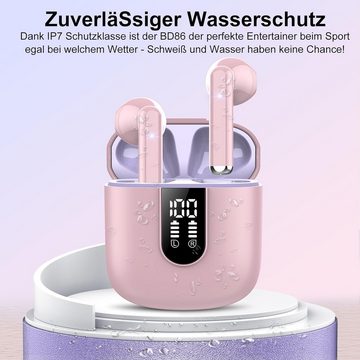 Jesebang Kabellos Bluetooth 5.3, Ultraleicht Ohrhörer mit HD Mikrofon In-Ear-Kopfhörer (Elegantes Design, hochwertige Verarbeitung und intuitive Bedienung in einem., Sound Musik Streaming bis zu 30 Stunden, LED-Anzeige, IP7 Wasserdicht)