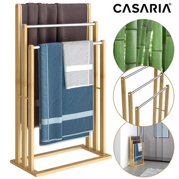 Casaria Handtuchständer, Handtuchhalter Bambus 46x24x84cm stehend 3 Edelstahl Stangen