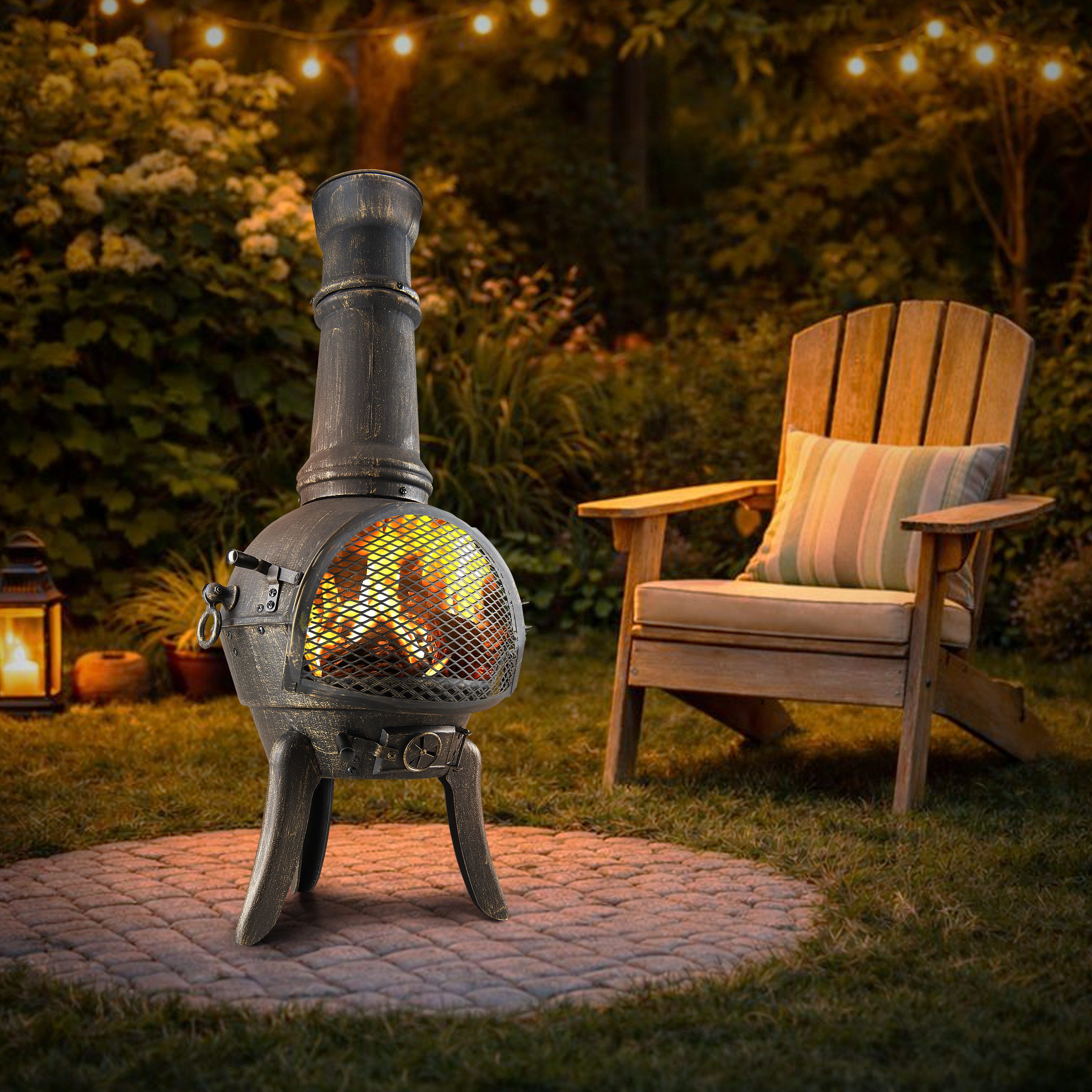 Gardebruk Feuerschale, (1-St), Terrassenofen mit Funkenschutz Gusseisen 28kg für Draussen Holz 112cm