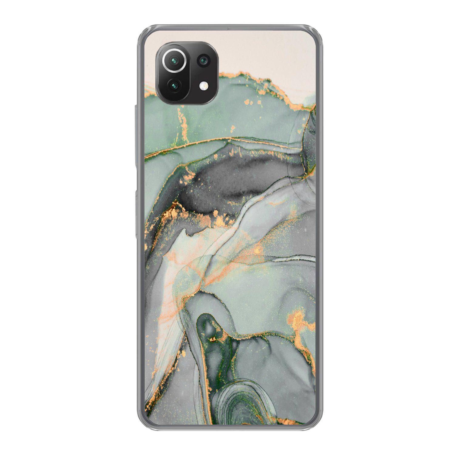 MuchoWow Handyhülle für Xiaomi Mi 11 Lite Gold - Marmor - Grün - Luxus - Glitzer - Marmoro, Phone Case, Silikon, Schutzhülle Dünn