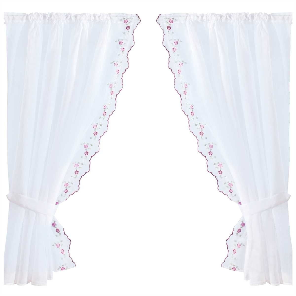 Vorhang, Arsvita, Stangendurchzug, transparent, Gardinenset Voile Weinrot 140cm 2 bestickt Raffhalter) 120cm (2 Blumen x (BxL), Schlaufenschals