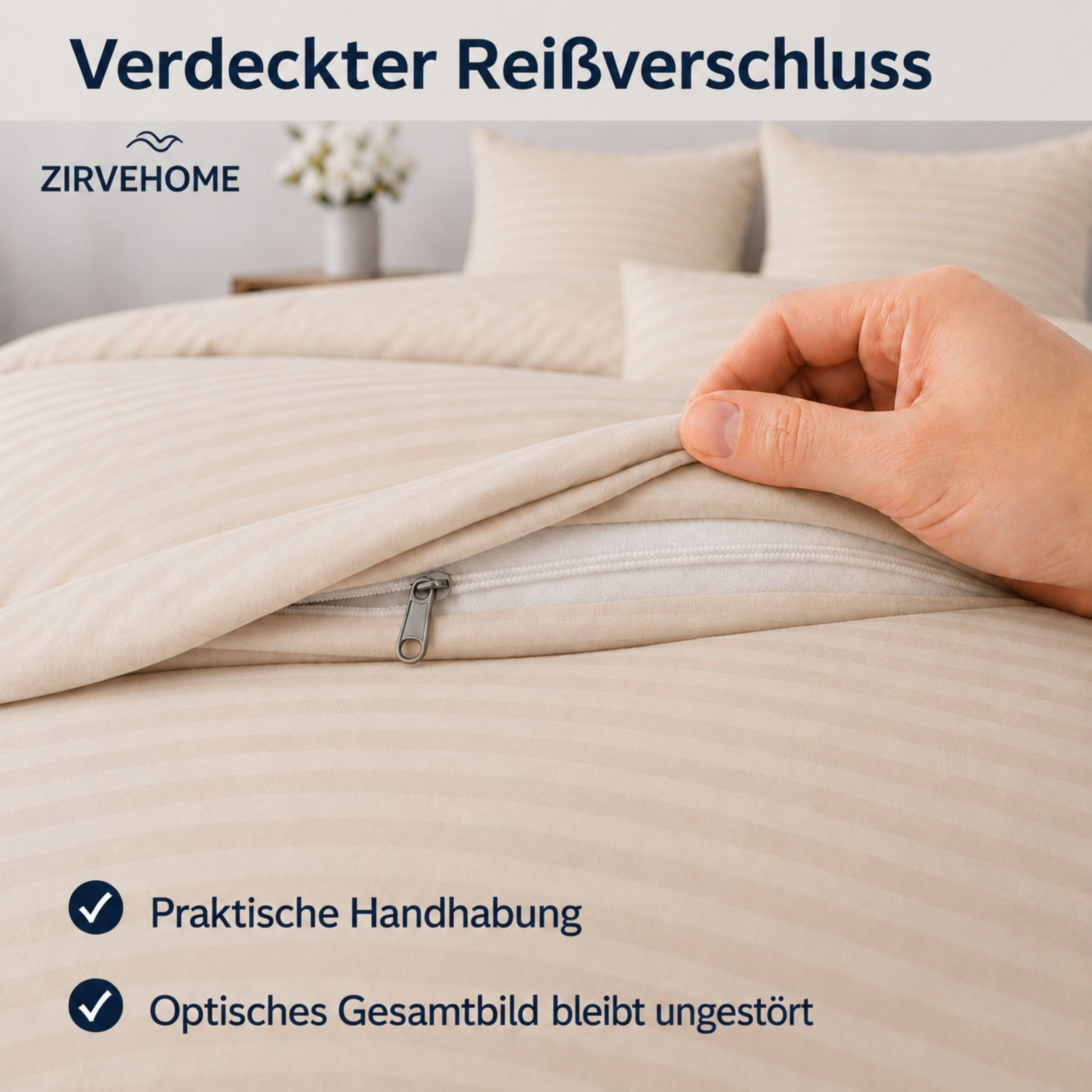 ZIRVEHOME Bettwäsche Baumwolle Bettbezug Streifenmuster– Ganzjahres-Bettwäsche-Sets Damast, Renforce, 2 teilig, 135x200 Bettbezug Baumwolle Pflegeleichte Ganzja – Bild 5 von 5