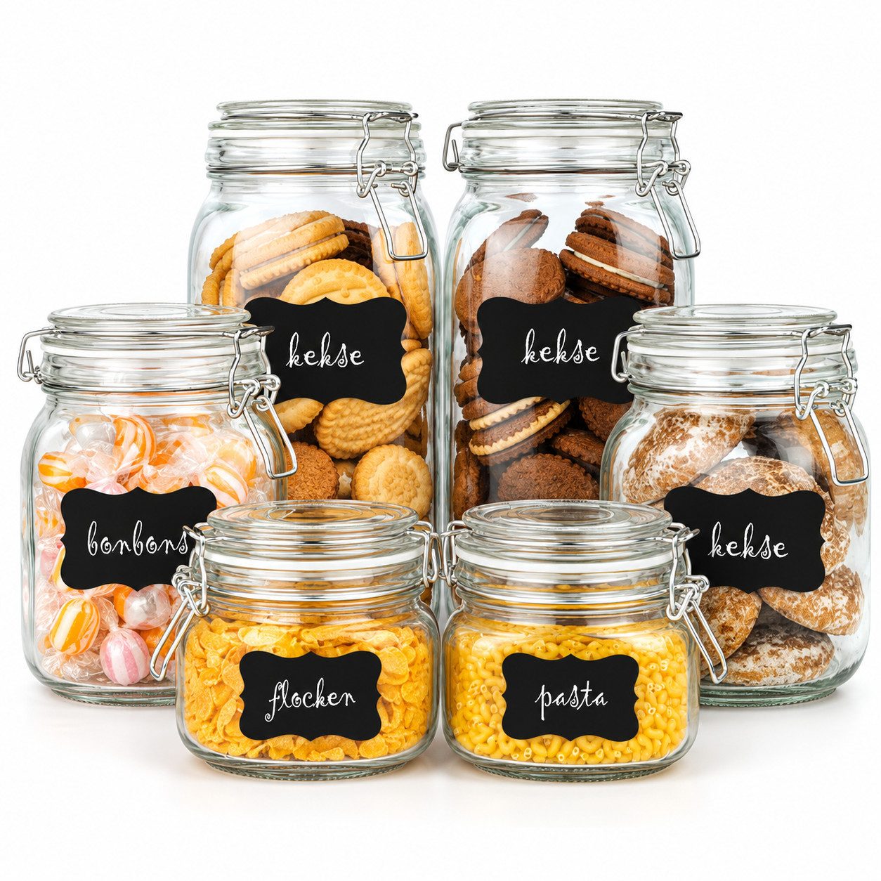 Sendez Einmachglas 6tlg Set Einmachgläser 2x1,5L 2x750ml 2x500ml Tafelfeld Vorratsglas, Glas, (6-tlg., 6tlg Set Einmachgläser), Bügelverschluss