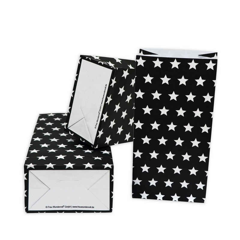 Frau WUNDERVoll Papierdekoration 60 Papiertüten mit Boden, schwarz matt weiße Sterne, 12x7x24cm / Block
