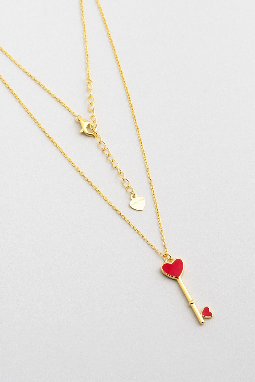 Kette mit Einhänger Herz Schlüssel 18K vergoldete Silberkette 45cm