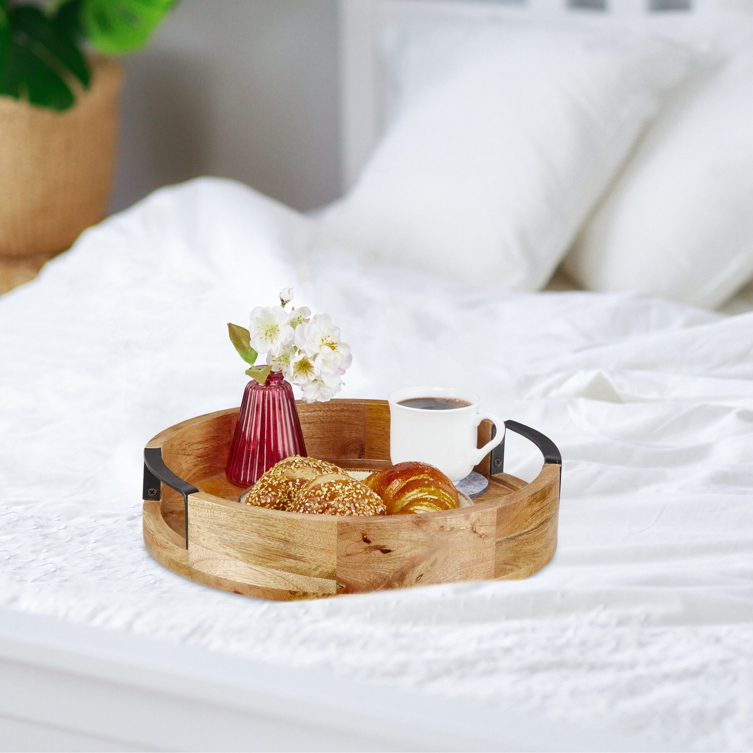 relaxdays Dekotablett Rundes Tablett aus Mangoholz (1 St) – Bild 2 von 5