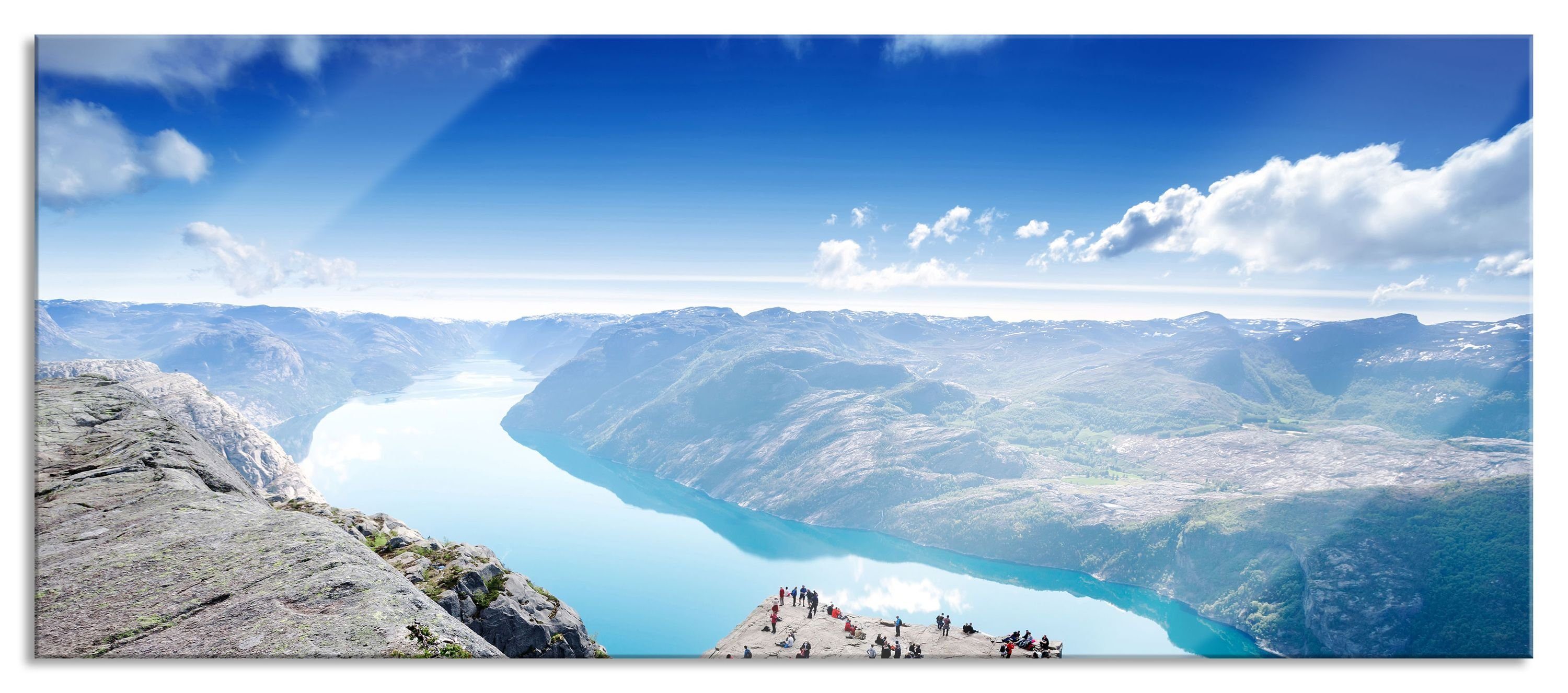 Pixxprint Glasbild Preikestolen Lysefjord Norwegen, Preikestolen Lysefjord Norwegen (1 St), Glasbild aus Echtglas, inkl. Aufhängungen und Abstandshalter