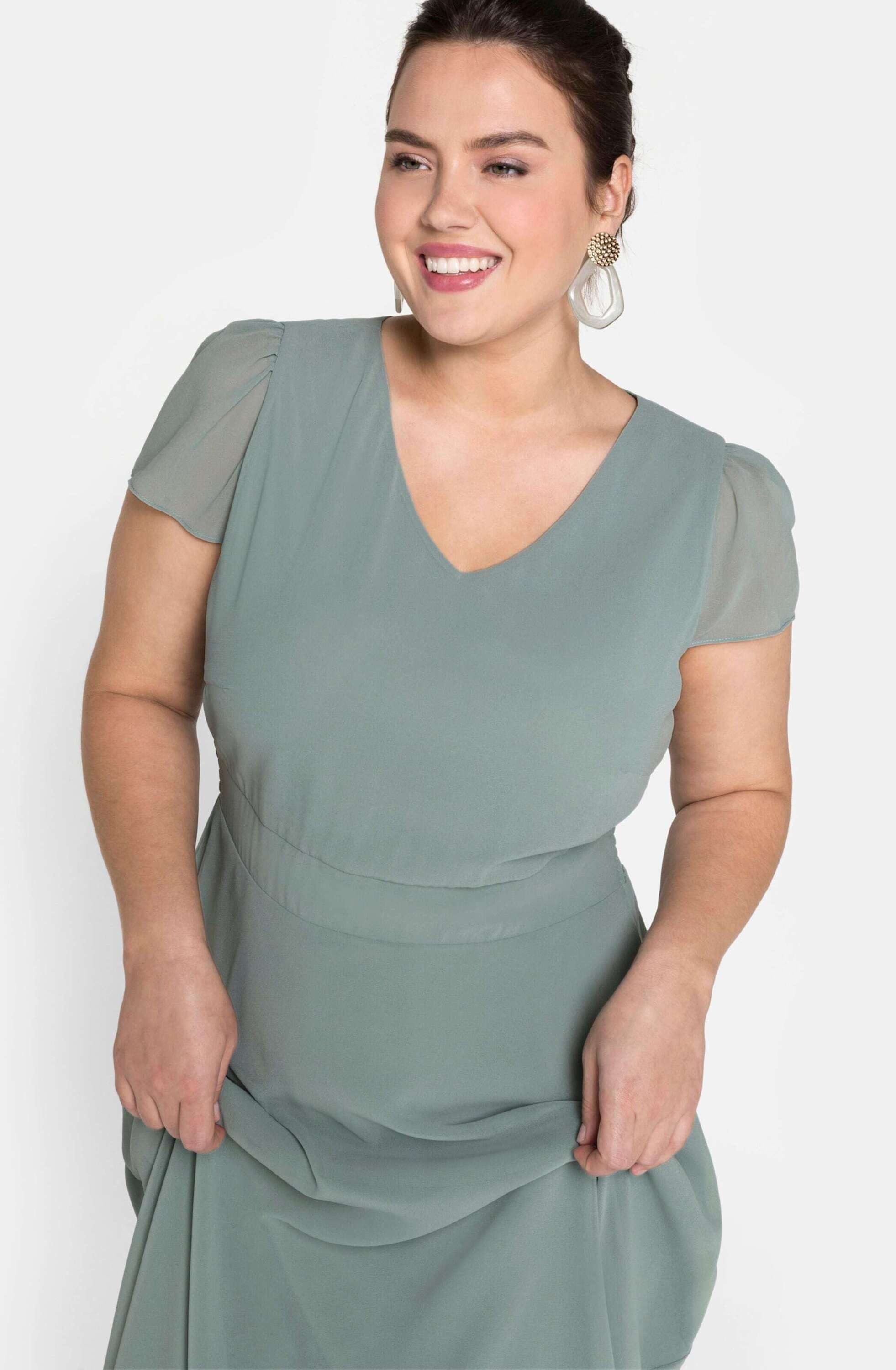Sheego Etuikleid Abendkleid Kurzarm mit Flügelärmeln – Bild 4 von 5