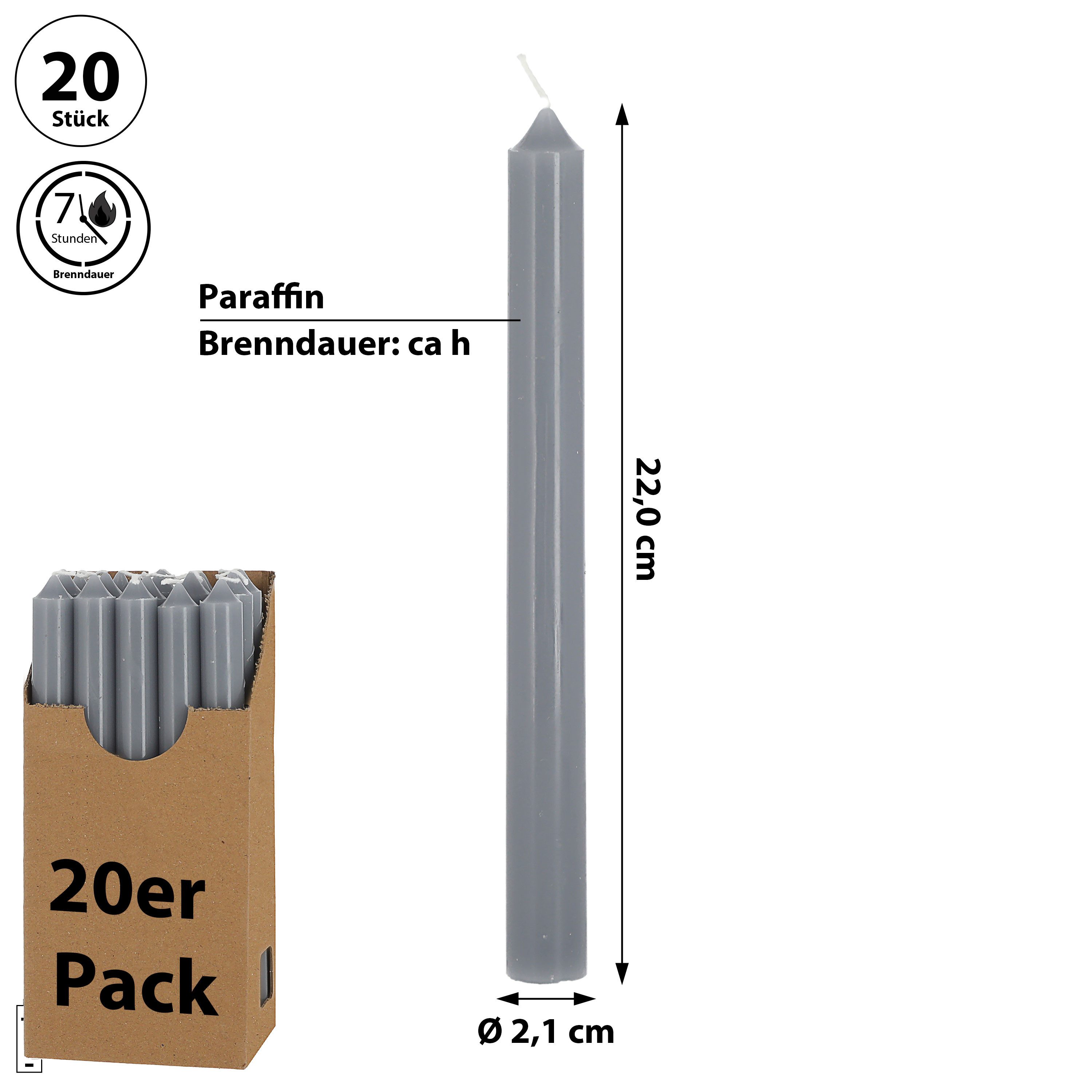 CEPEWA Tafelkerze Stabkerze 20er Set grau 2x25cm Paraffin Dekokerze Kerze g günstig online kaufen