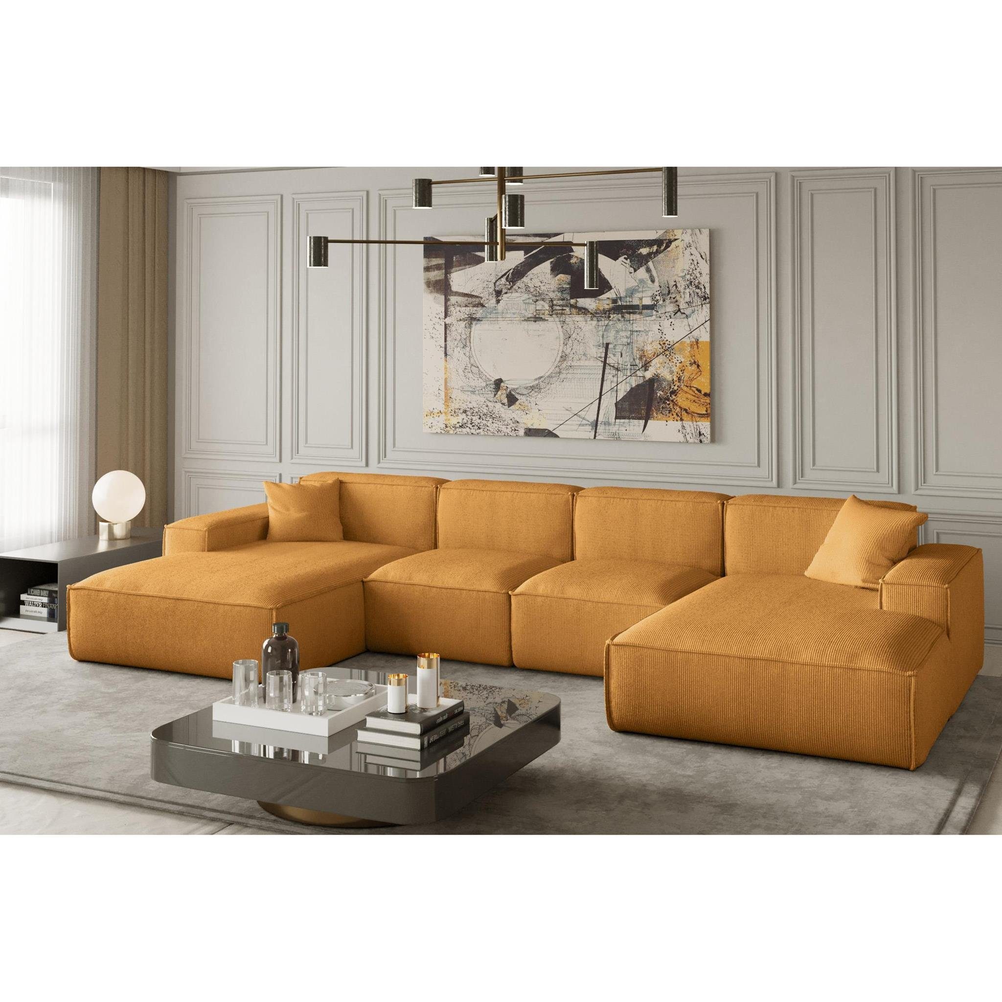 Armlehnen modernes Medium, cm im Lugano mit breite Polsterecke, Beautysofa U-Form Ecke 342 U Stil, Ecksofa