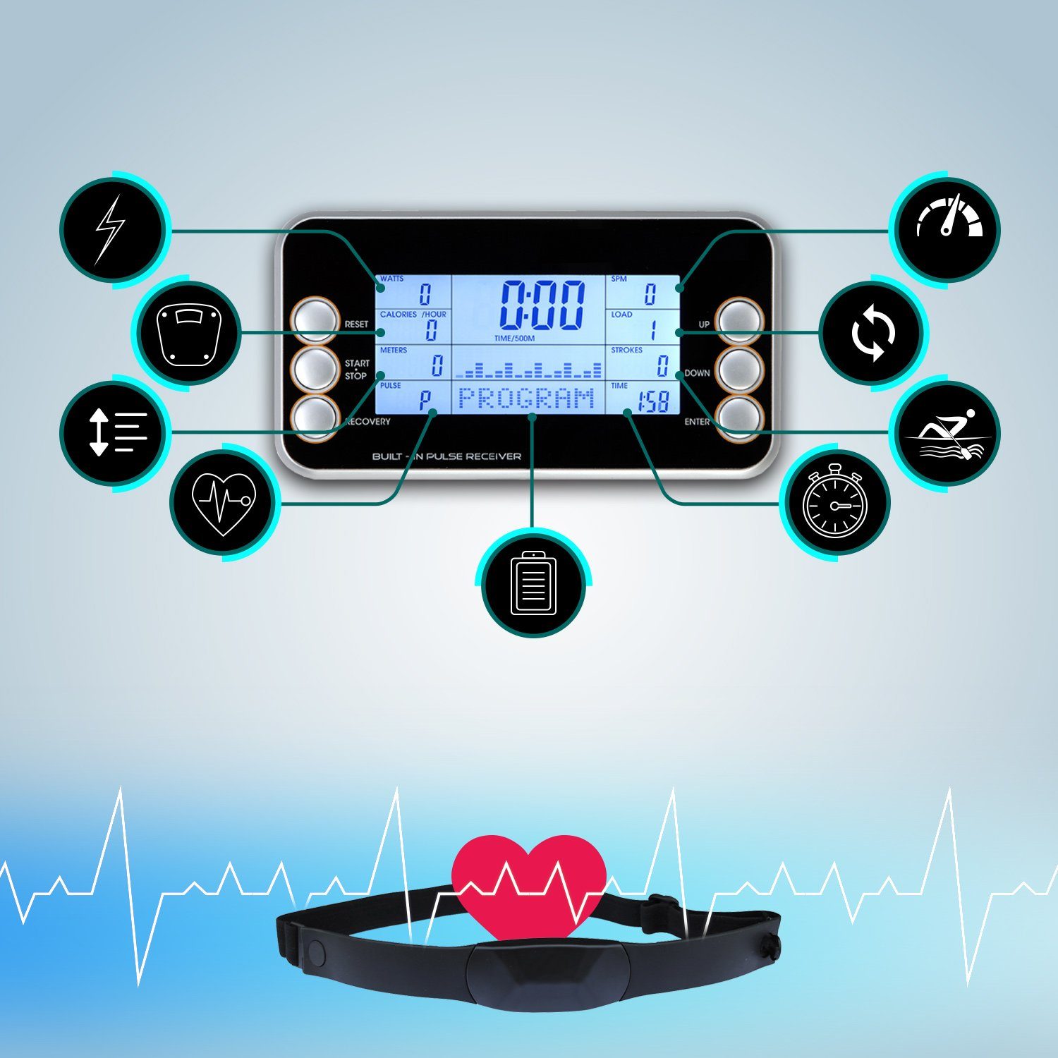 AsVIVA Rudergerät AsVIVA RA10 Pro – Klappbares Rudergerät mit Luftwiderstand für Zuhause, Magnet- & Luftwiderstand, Programme, Platzsparend