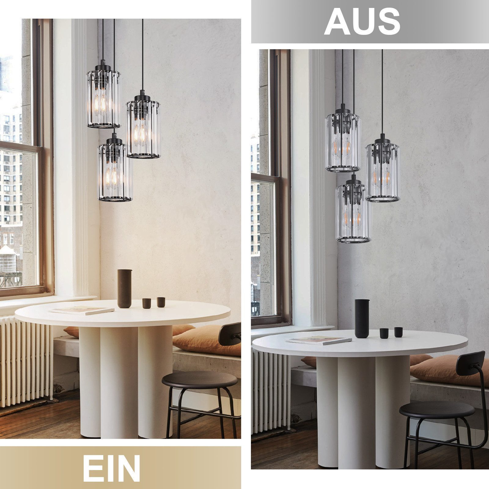 Nettlife Pendelleuchte Kristallglas 1flammig höhenverstellbare Esstischlampe im modernen E27, ohne Leuchtmittel, geeignet für Esstisch Wohnzimmer und Küche
