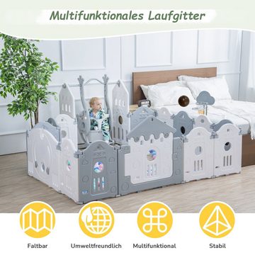 Odikalo Laufgitter Baby Laufstall, Schutzgitter m. Tür & Basketballkorb & Schaukel.