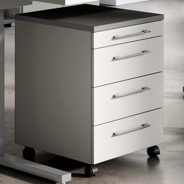 Lomadox Schreibtisch PRATO-01, Eckschreibtisch mit Rollcontainer in grau mit graphit, : 260/80/260 cm