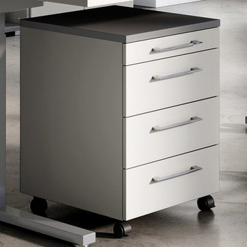 Lomadox Schreibtisch PRATO-01, Büromöbel Set Aktenschrank Rollcontainer Regal Eckschreibtisch grau