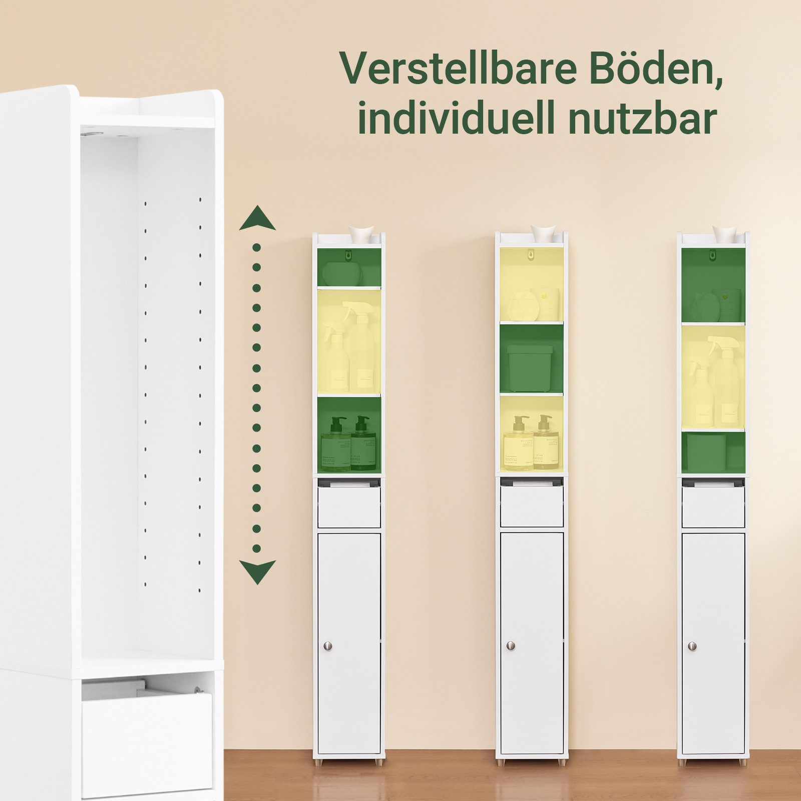 SoBuy Hochschrank BZR34-K, Badschrank schmal, Badezimmermöbel, Wasserabweisender Badzimmerschrank mit verstellbare Ablagen Badkommode schmal Badezimmer
