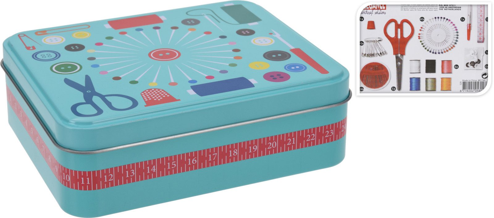 Koopman Metallbox Nähkasten 87tlg Nähgarn, (92-St), Inkl. Metallbox, 6 Garnfarben, div. Teile, Schere, Kleinteile