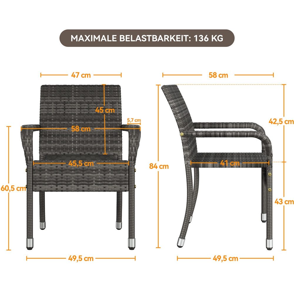 Yaheetech Gartenstuhl 2/4/6er-Set Esszimmerstuhl Rattan-Optik mit Metallbeinen (6 St), Küchenstuhl fürs Esszimmer/Balkon/Terrasse – Bild 4 von 5