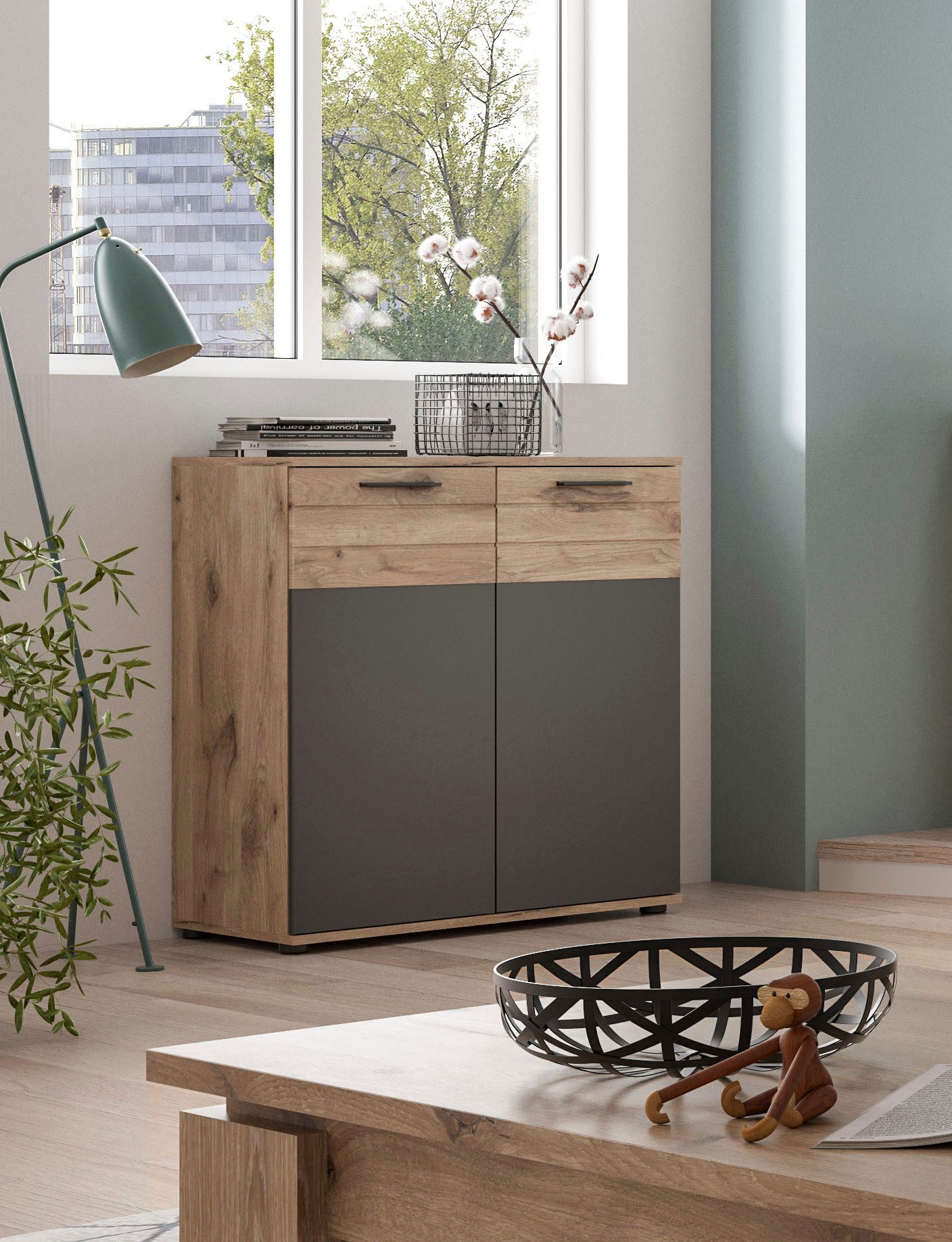 Home affaire Sideboard Riga, Breite 90 cm, 2 Türen mit Softclose, 4 Einlegeböden, 6 Fächer, hochwertige Rillenfräsung, Schuhkommode, Kommode, Anrichte, Schrank