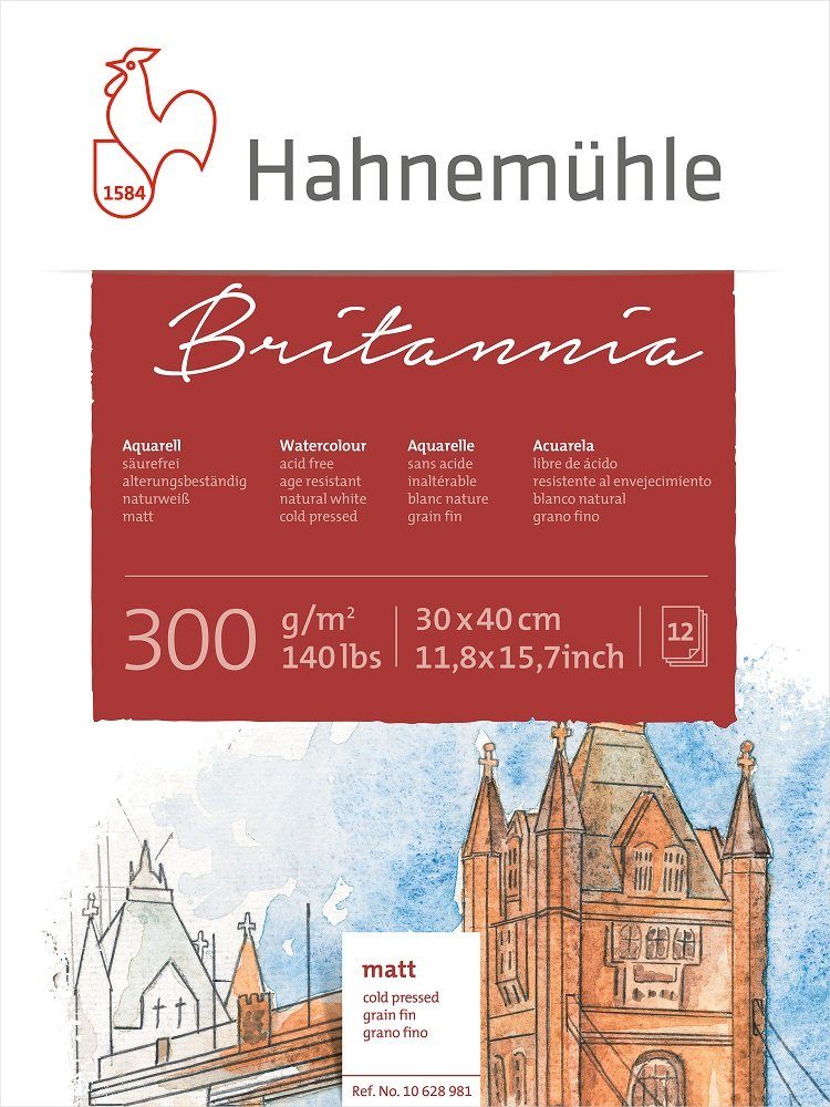 Hahnemühle Aquarellpapier Aquarellblock Britannia, 30x40cm, matt, Aquarellblock, Watercolorbook, zeichnen, malen, matt, kalt gepresst