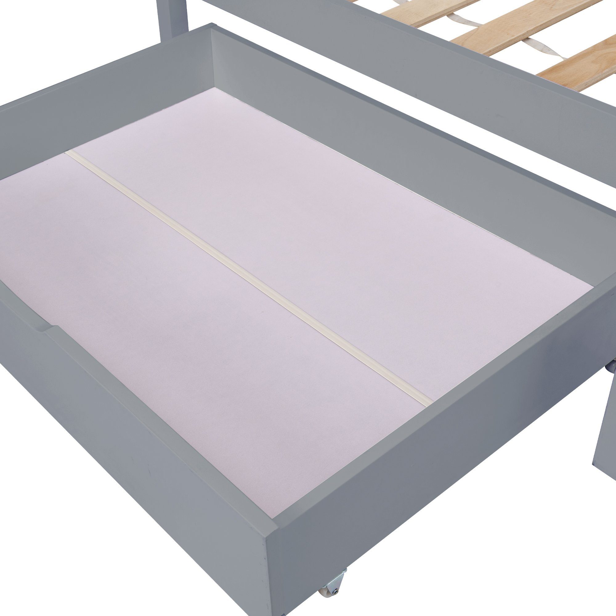 Massivholzbett, Einzelbett Holzbett mit 2 Schubladen, Lattenrost und Kopfteil 90x200cm