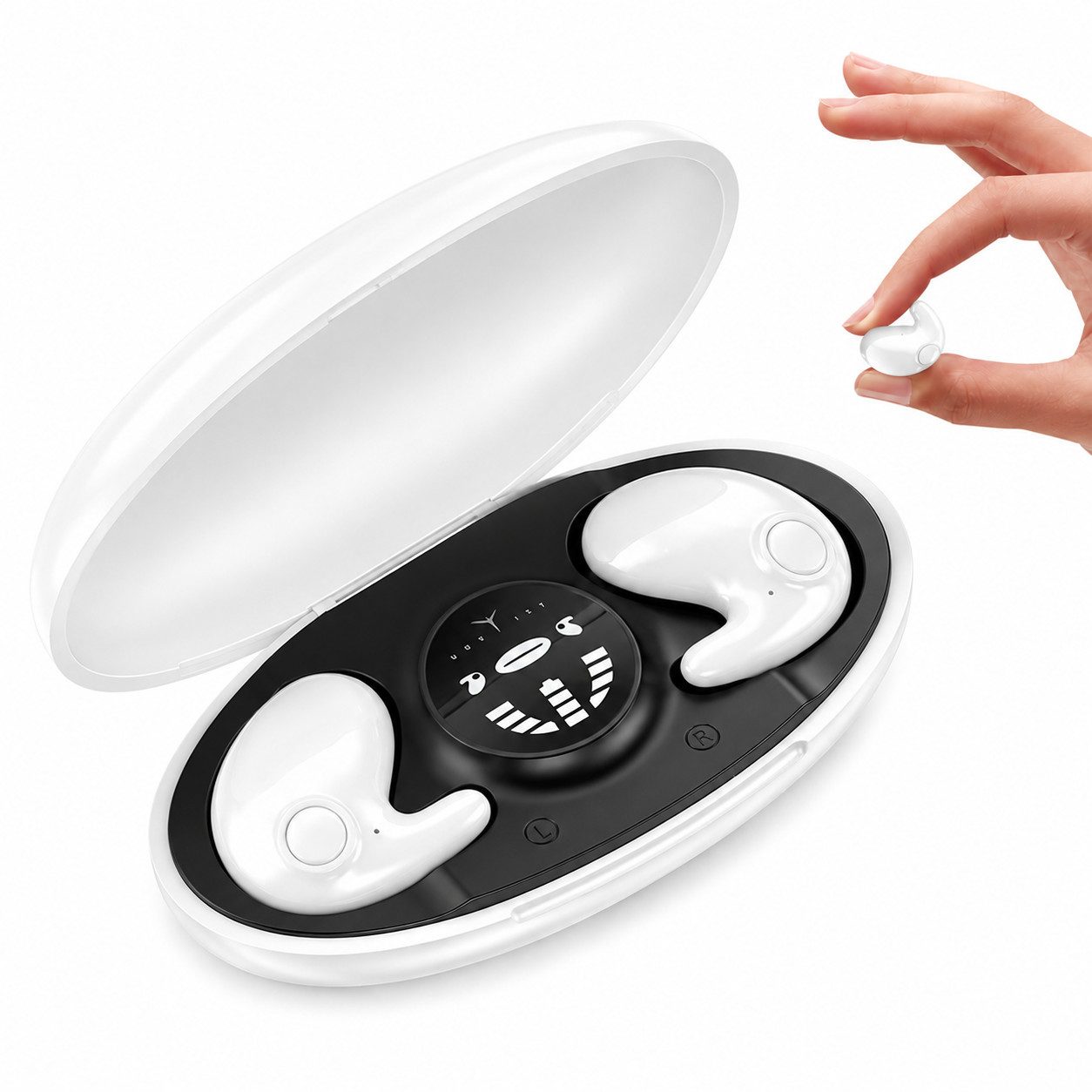 MOPUEA In-Ear Schlafkopfhörer kabellose Schlaf-Ohrhörer für Seitenschläfer Bluetooth-Kopfhörer (integriertes Mikrofon, Kompakt mit Typ-C-Schnellladehülle)