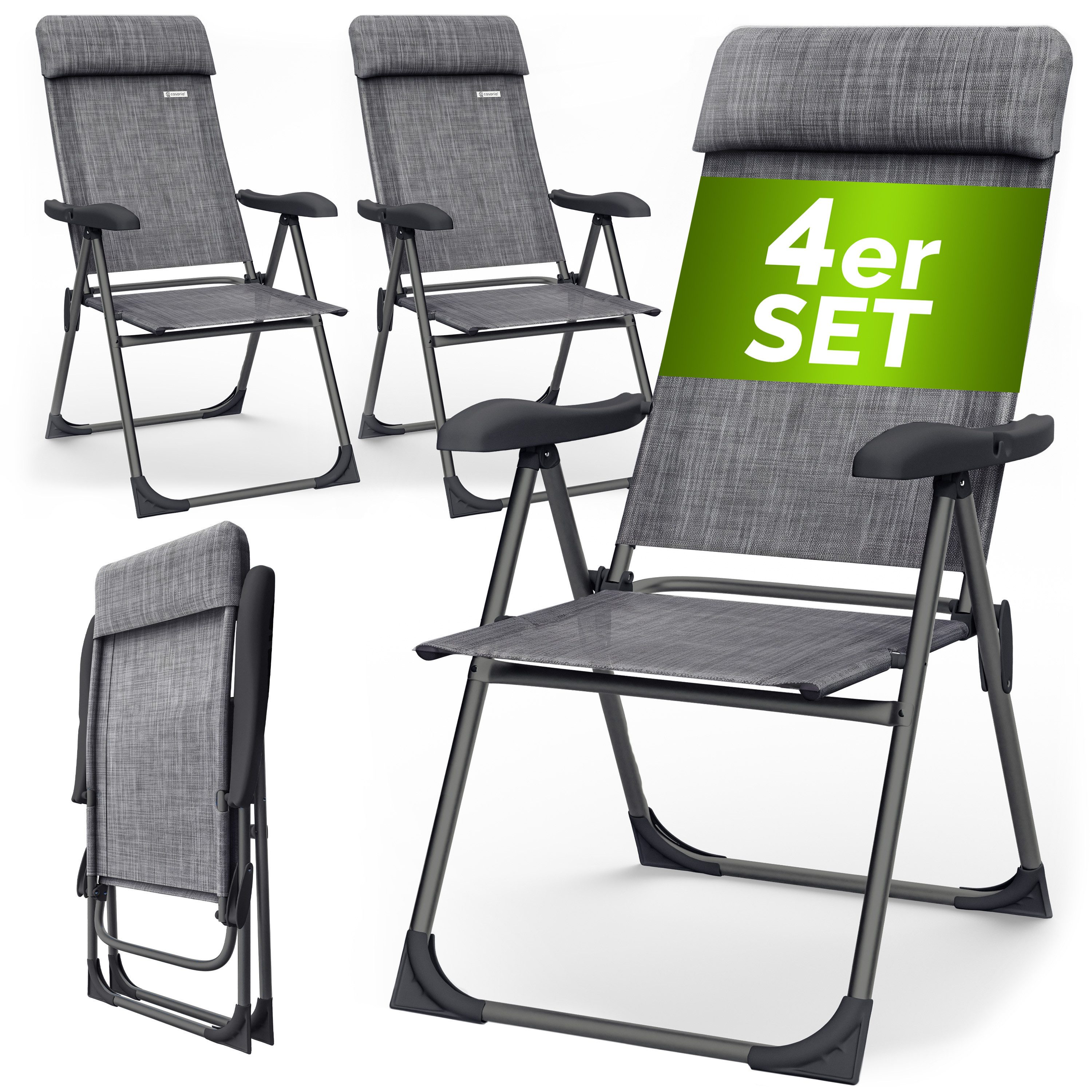 Casaria Gartenstuhl, Klappbar 4er Set 7-fach Verstellbar Alu mit hoher Rückenlehne