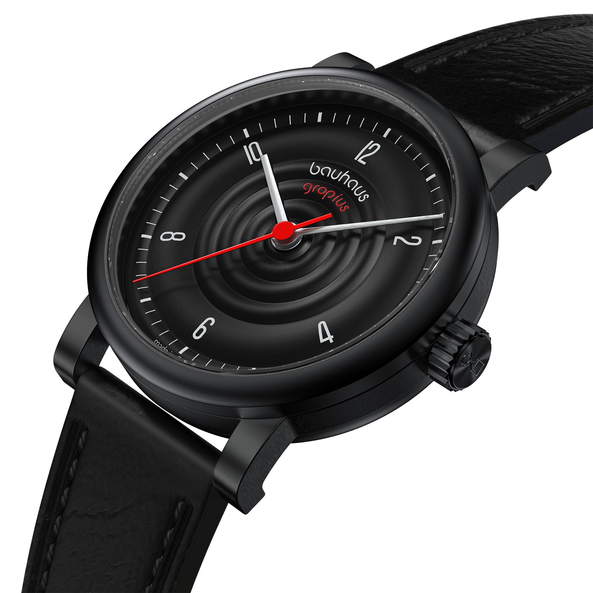 Walter Gropius Automatikuhr Made in Germany, Saphirglas, Sound of Bauhaus Automatik - WGA 802-08, Designeruhr, Lederarmband mit Easy-Release System, Edelstahlgehäuse