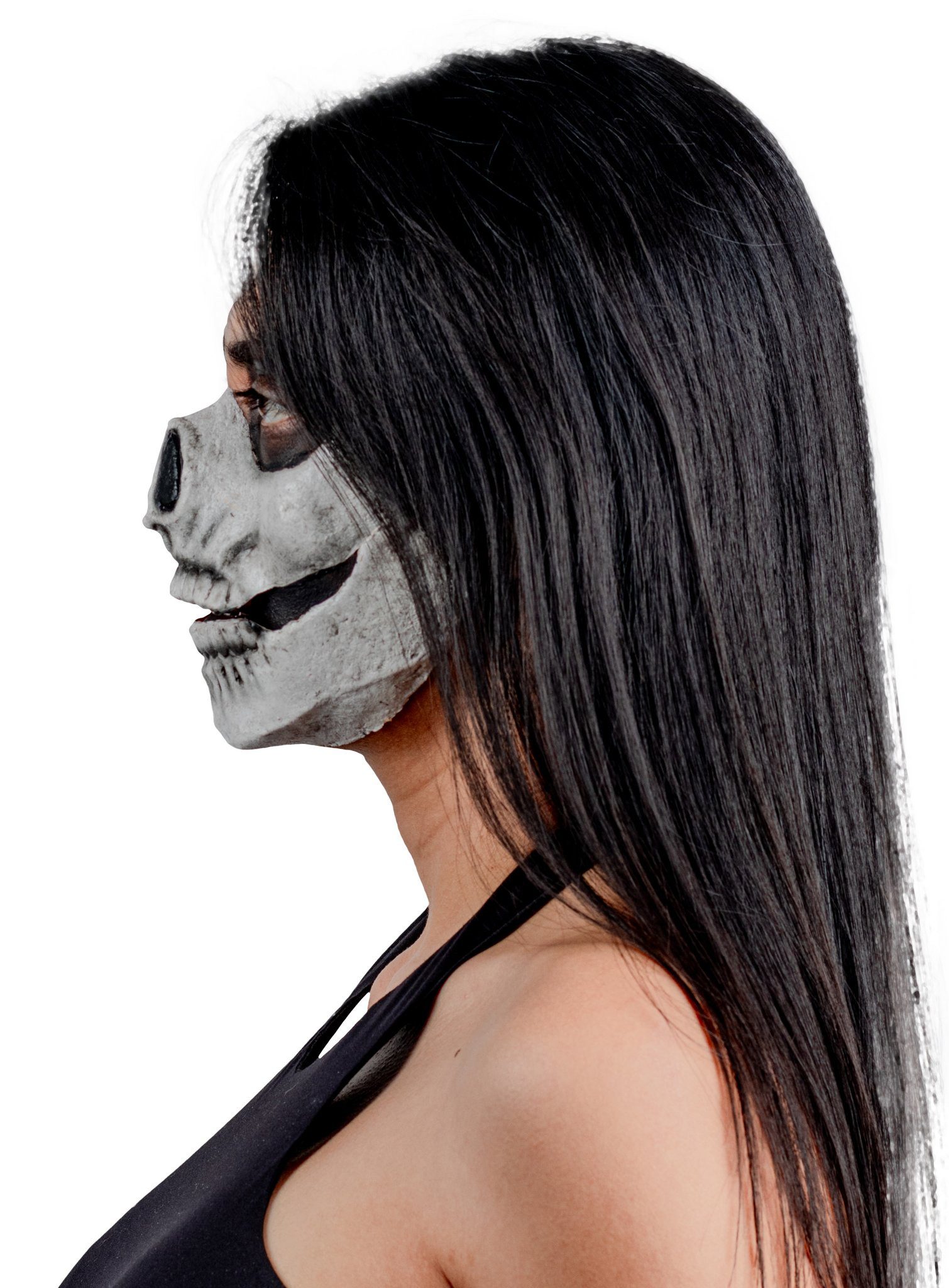 Ghoulish Productions Kostüm Schädel Teilmaske zum Ankleben weiß, Anklebbare Latexmaske für einen realistischeren Effekt