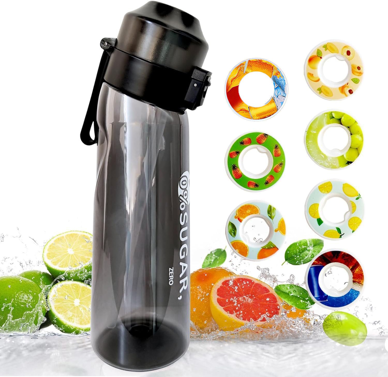 BlingBin Trinkflasche Wasserflasche 650 ml mit 7 Pods Geschmackskapseln, BPA-frei, auslaufsicher und wiederverwendbar für Outdoor