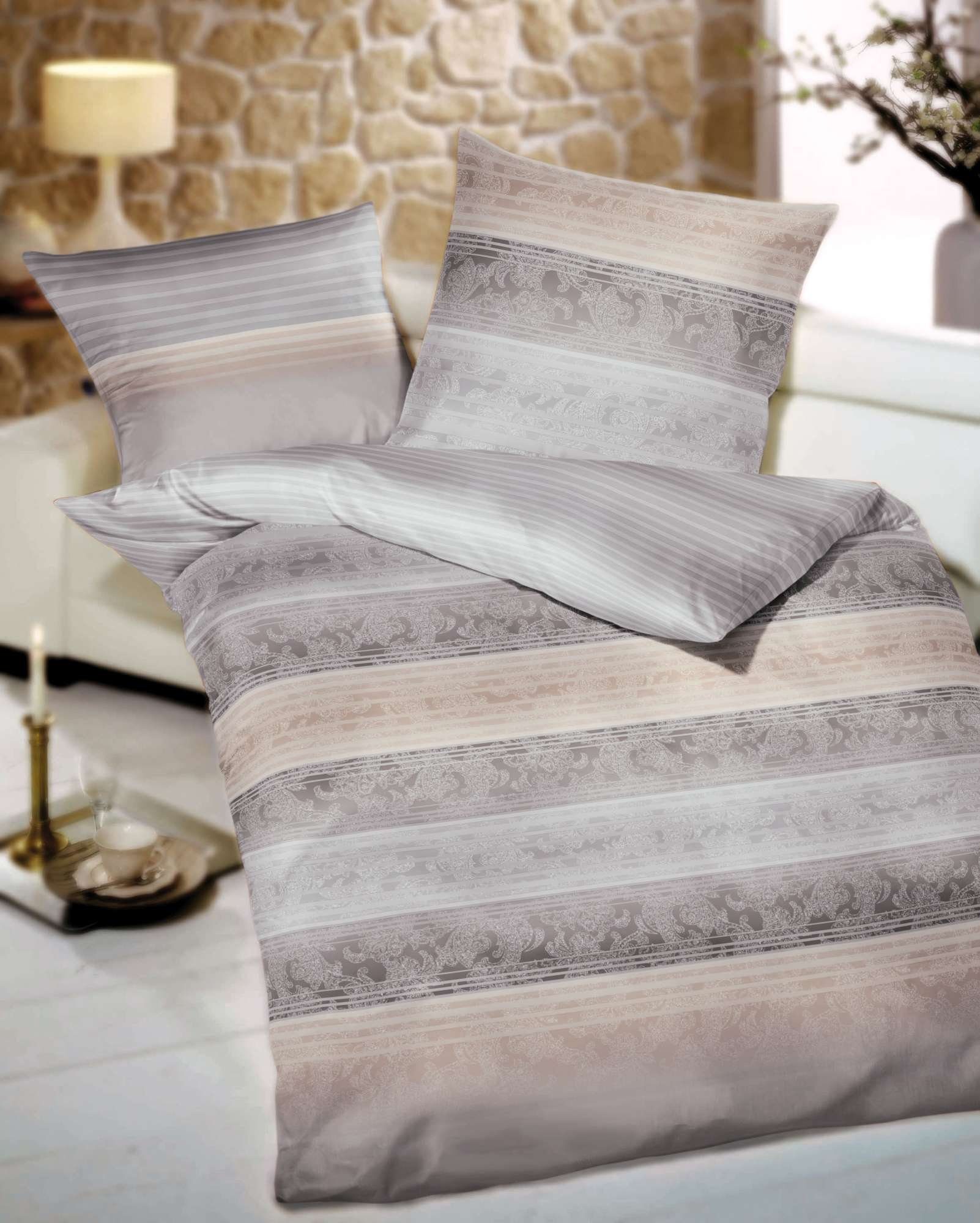 Kaeppel Bettwäsche Kaeppel Satin Bettwäsche Palace Streifen Grau, Satin, 2 teilig