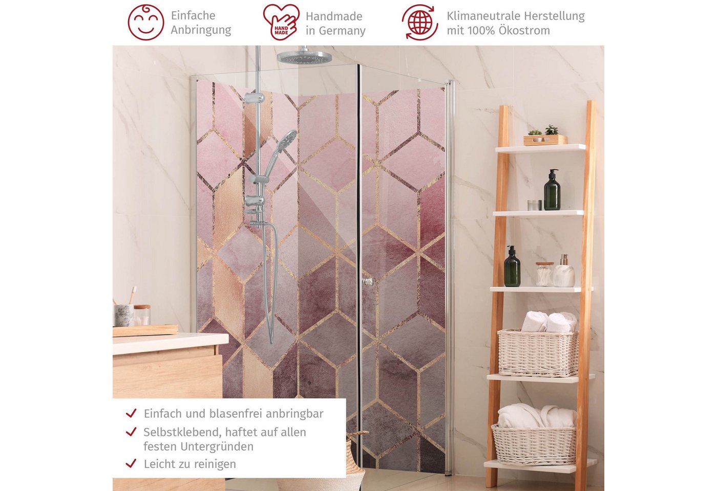 Thumbnail - Bilderdepot24 Badrückwand Abstrakt rosa Duschrückwand ohne Bohren Dusche Aquarell, (2-tlg., Hart-Folie Premium matt 0,61...