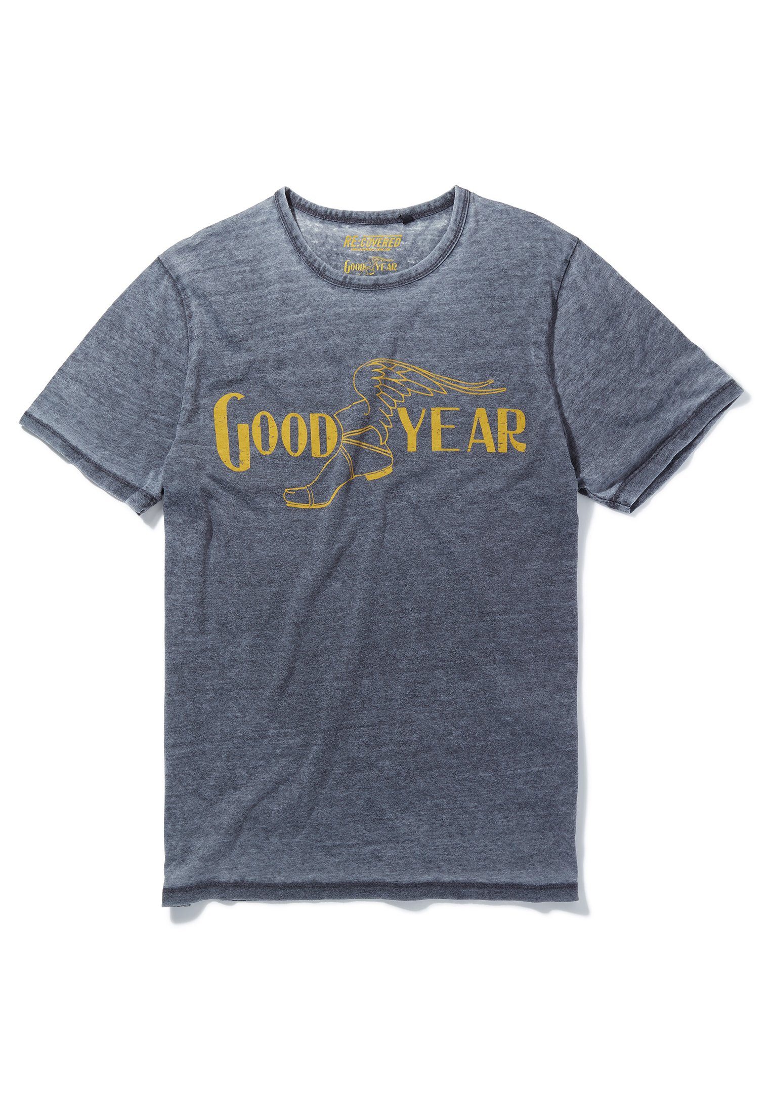 Recovered T-Shirt Goodyear Vintage Mono Colour Logo Charcoal GOTS zertifizierte Bio-Baumwolle