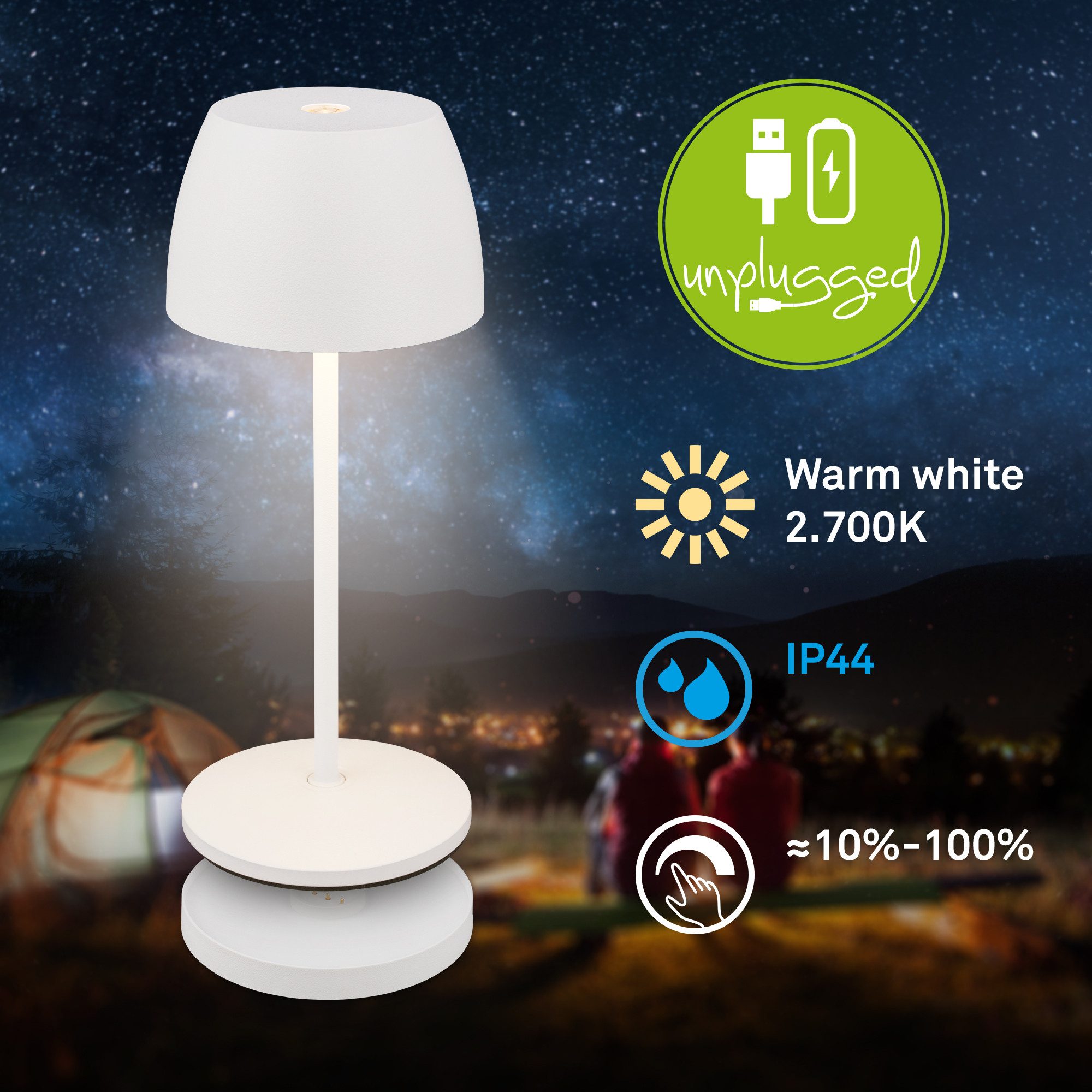 Briloner Leuchten Tischleuchte Akku Tischlampe dimmbar kabellos Außen/Innen, Ladestation, LED fest integriert, 2700K - Extra - Warmweiß, Tischlampe kabellos 20,5 x 8 cm Weiß 1,5W Wohnzimmer Schlafzimmer