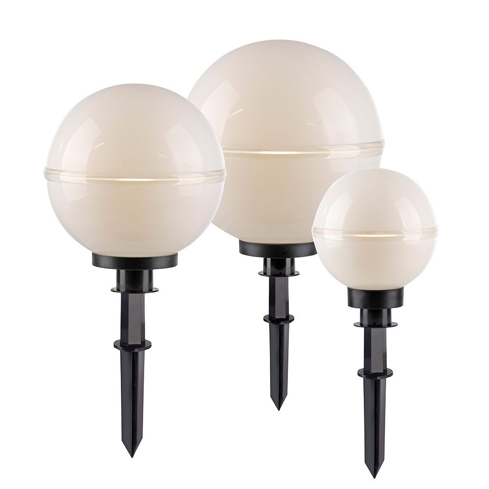 JUST LIGHT LED Kugelleuchte, Leuchtmittel inklusive, Warmweiß, Leuchtkugel Gartenlampe Außenlampe Erdspieß Terrassenlampe weiß LED 3x