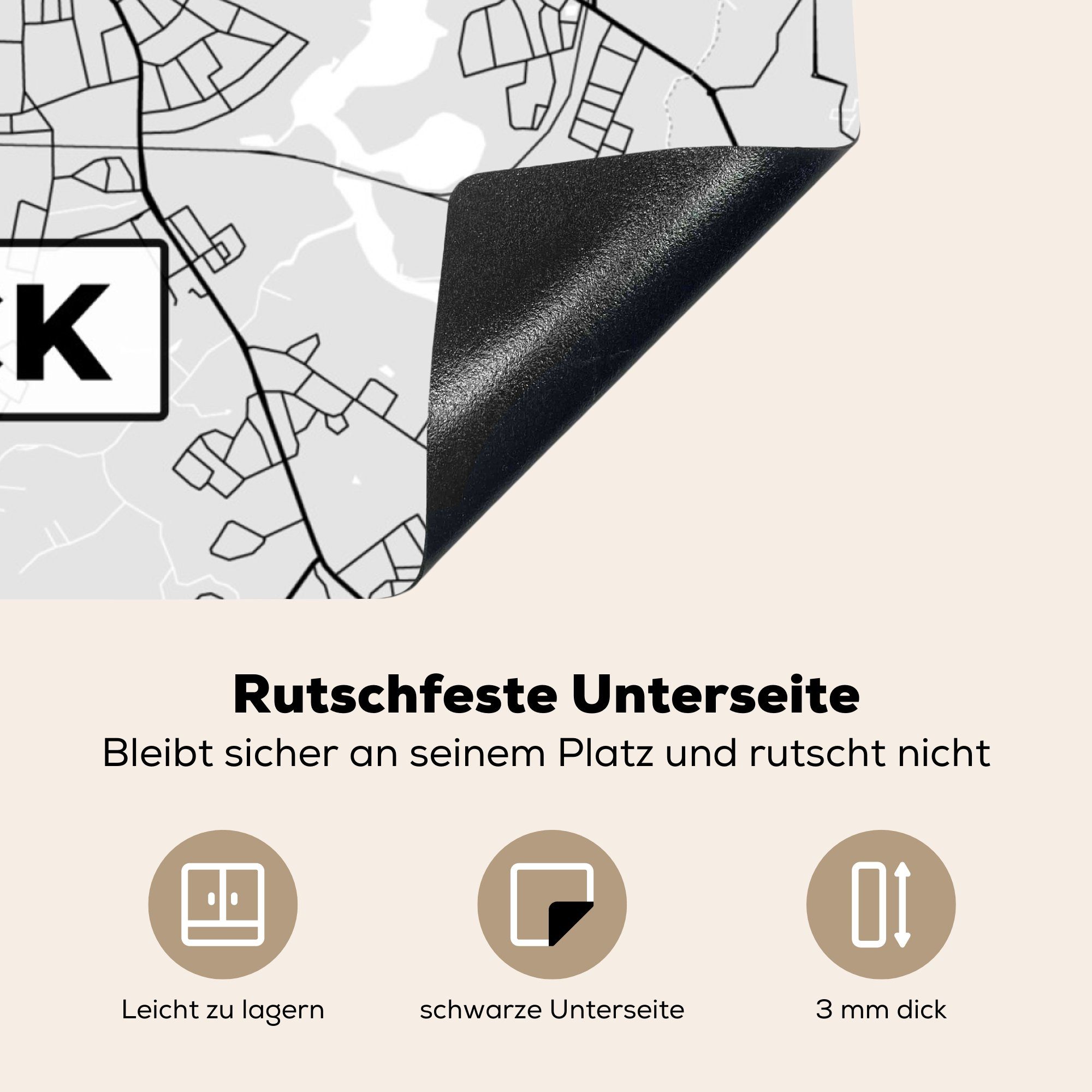 Vinyl, - MuchoWow 78x78 tlg), (1 - - cm, Stadtplan Lübeck für Ceranfeldabdeckung, Karte, Deutschland küche Arbeitsplatte Herdblende-/Abdeckplatte