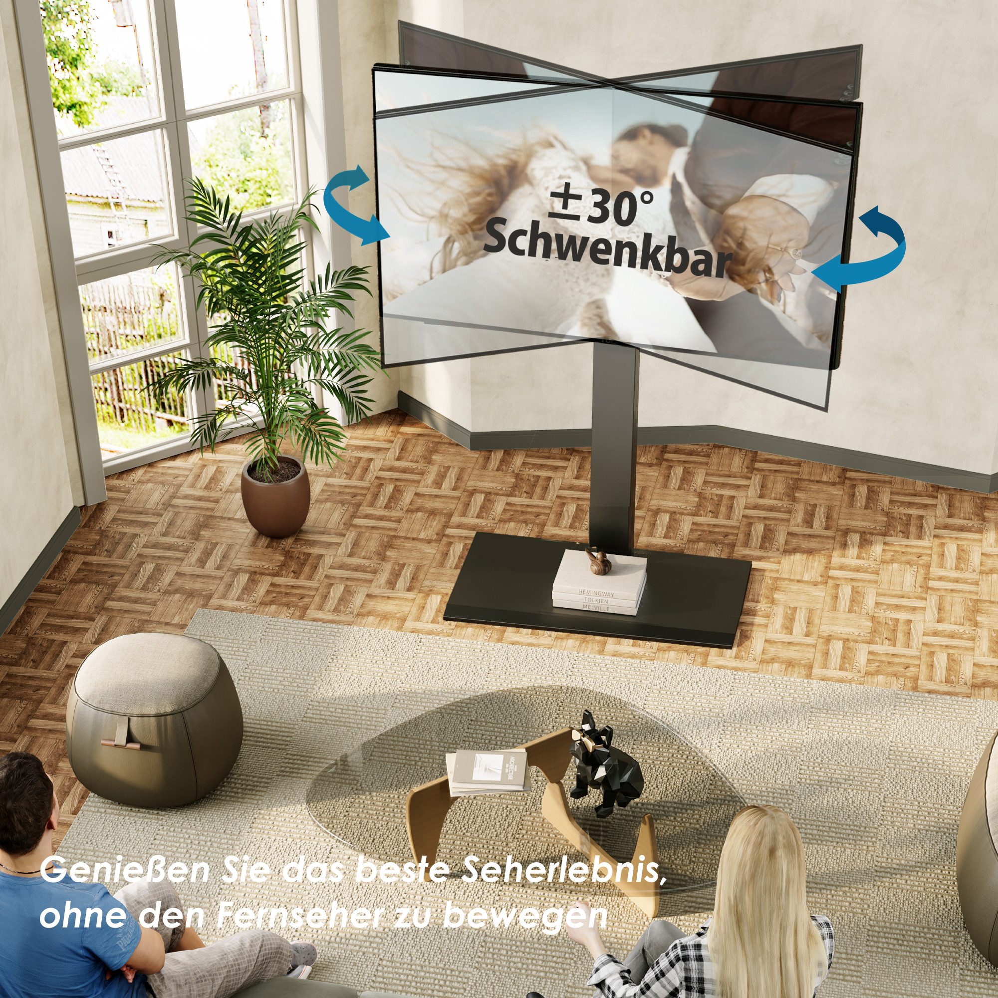 FITUEYES TV-Ständer höhenverstellbar, ±35° schwenkbar, 50-80 Zoll, (bis 80,00 Zoll, Eisenbasis, mit Sicherheitsschloss, Kabelmanagement)