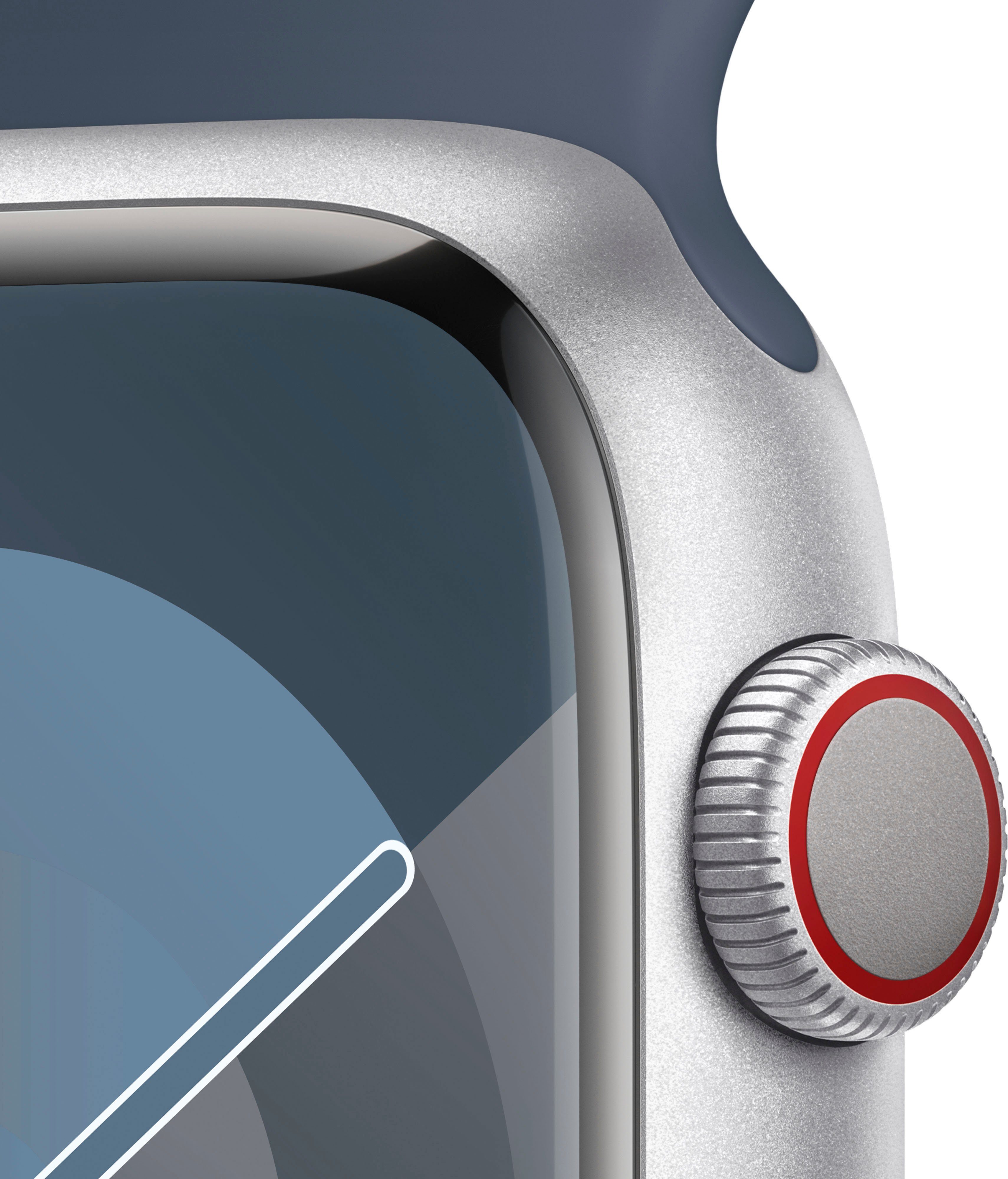 | Smartwatch 45mm GPS 10), OS Watch Series Aluminium Sturmblau Sport Cellular + Watch Silber 9 Band Apple Zoll, cm/1,77 (4,5