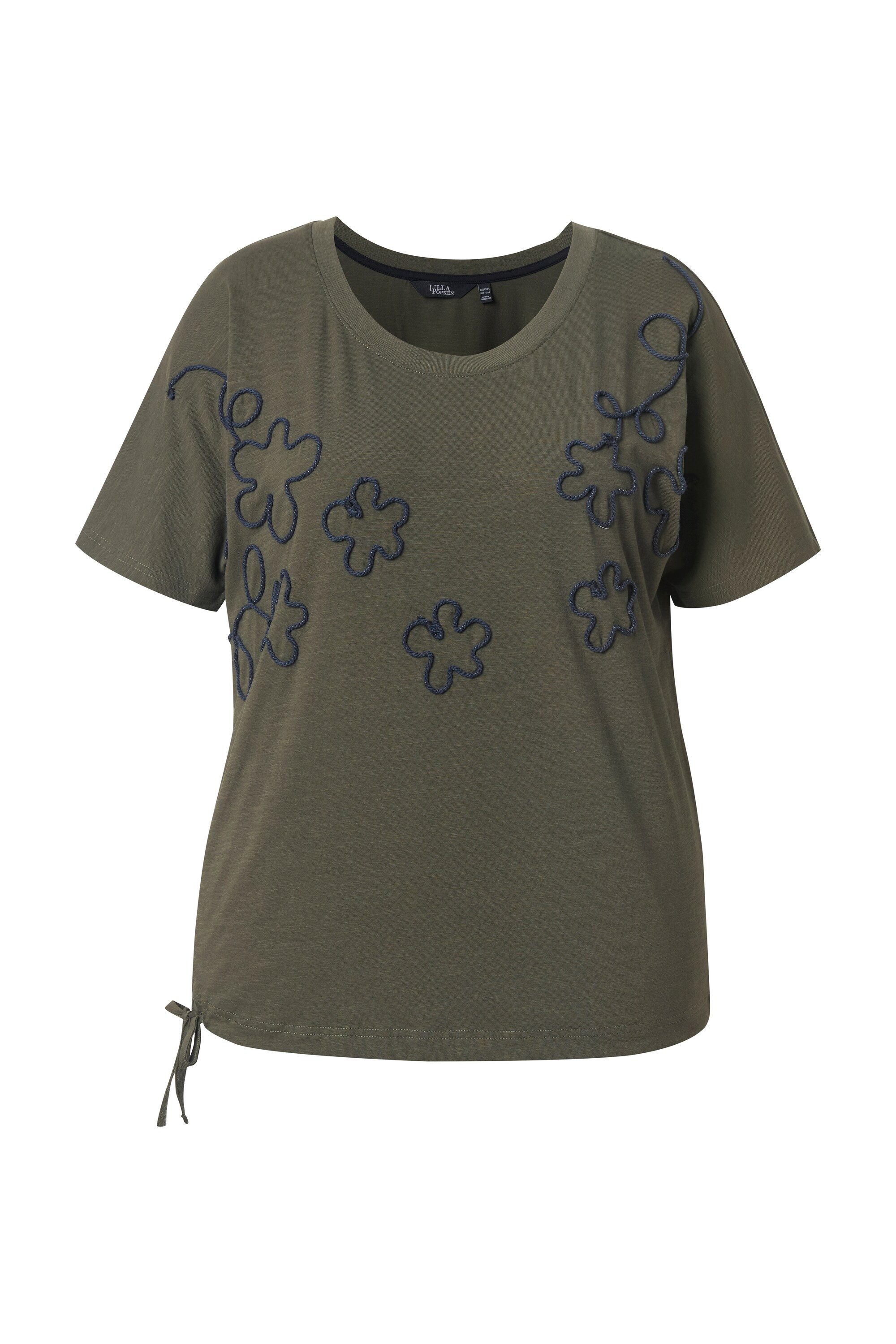 Ulla Popken T-Shirt T-Shirt Blüten Oversized Rundhals Langarm Saumband günstig online kaufen