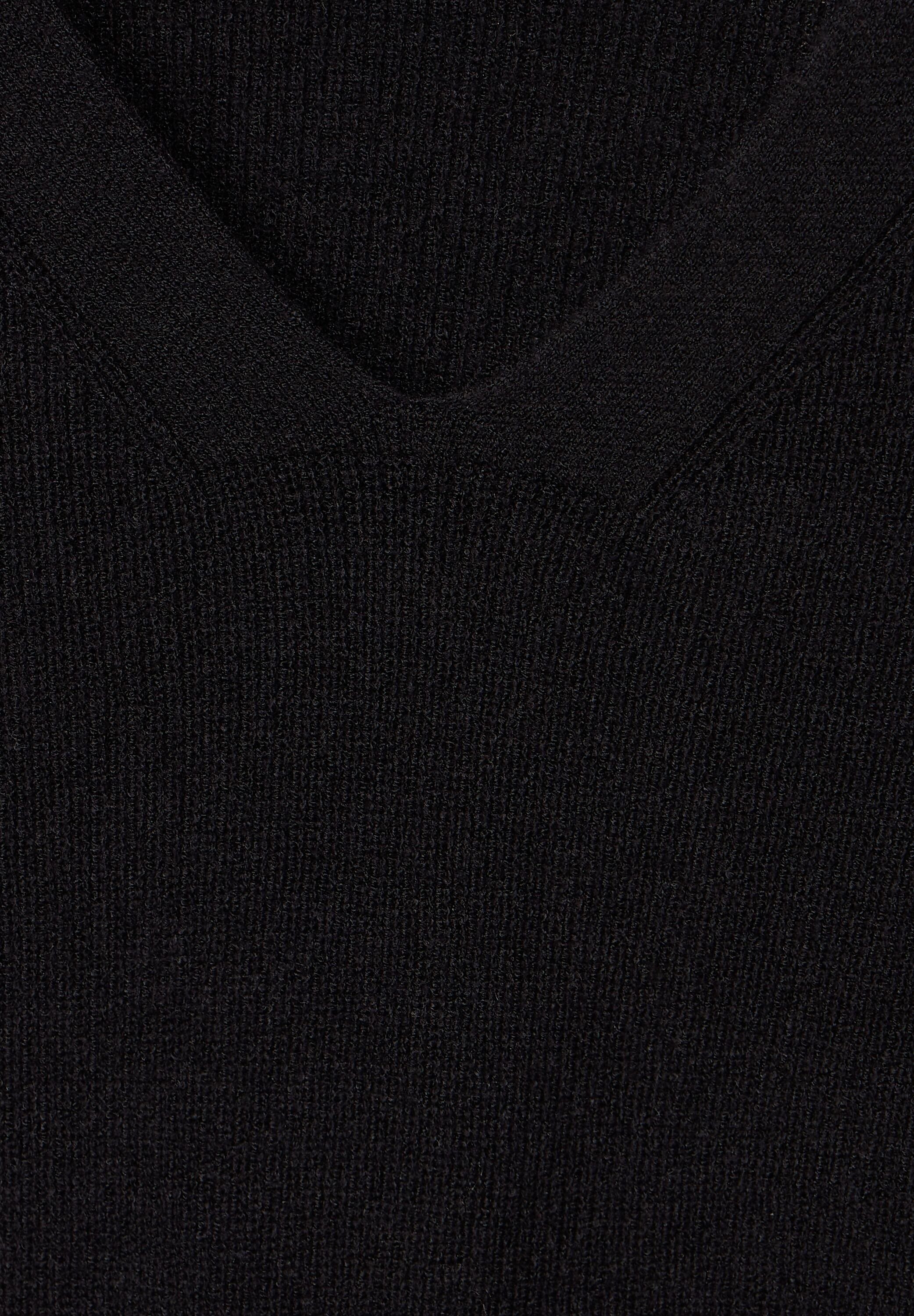 Black ONE STREET V-Ausschnitt-Pullover Unifarbe in