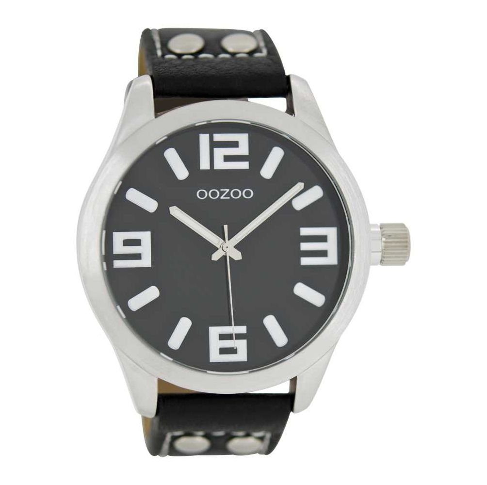 OOZOO Quarzuhr Basic Line Armbanduhr C1054 schwarz Lederband mit Nieten 47  mm