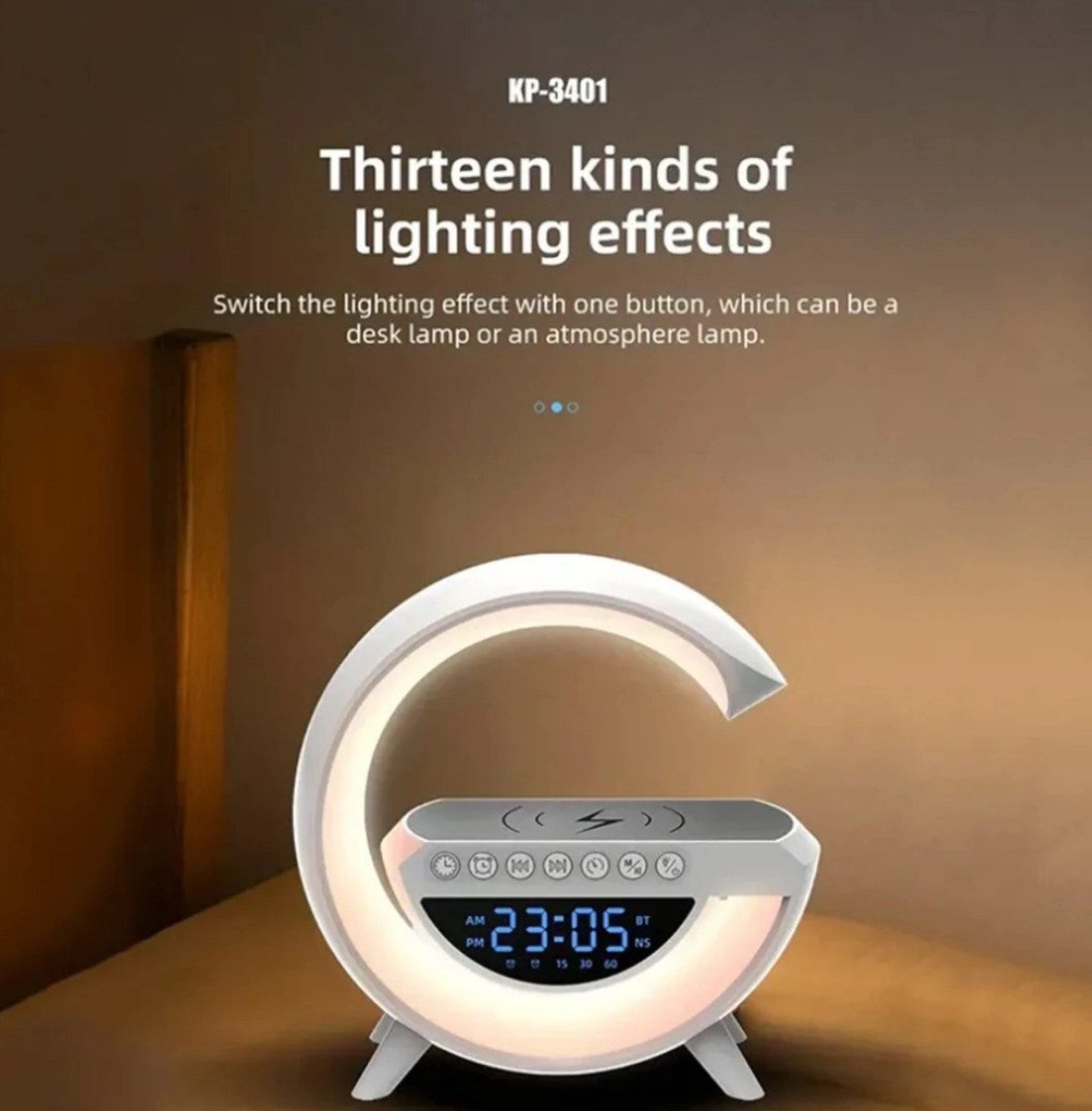 Ikonka Radiowecker Multifunktionales 7in1 RGB-Licht Bluetooth, Wecker, Qi-Ladefläche RGB-Licht mit Bluetooth, Wecker, Qi-Ladefläche & 13 Farbmodi