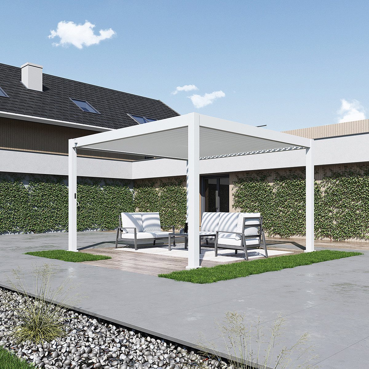 Weide Pergola Deluxe Plus Pavillon Terrassenüberdachung Aluminium 4 x 4 M weiß, BxTxH: 400x400x255 cm