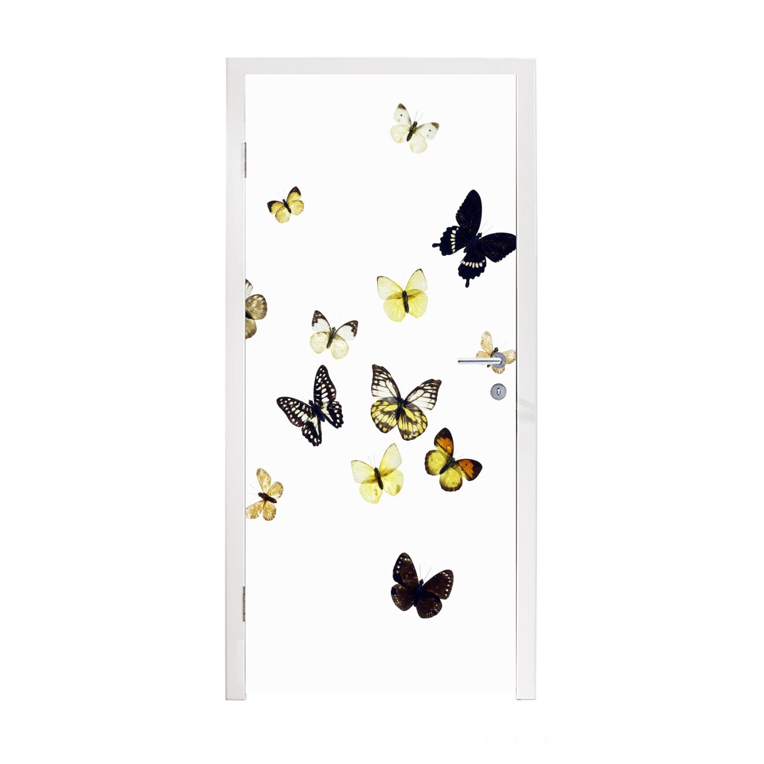 MuchoWow bedruckt, Hintergrund, für Matt, cm St), Türtapete Tür, Schmetterlinge weißem auf Fototapete (1 Türaufkleber, 75x205