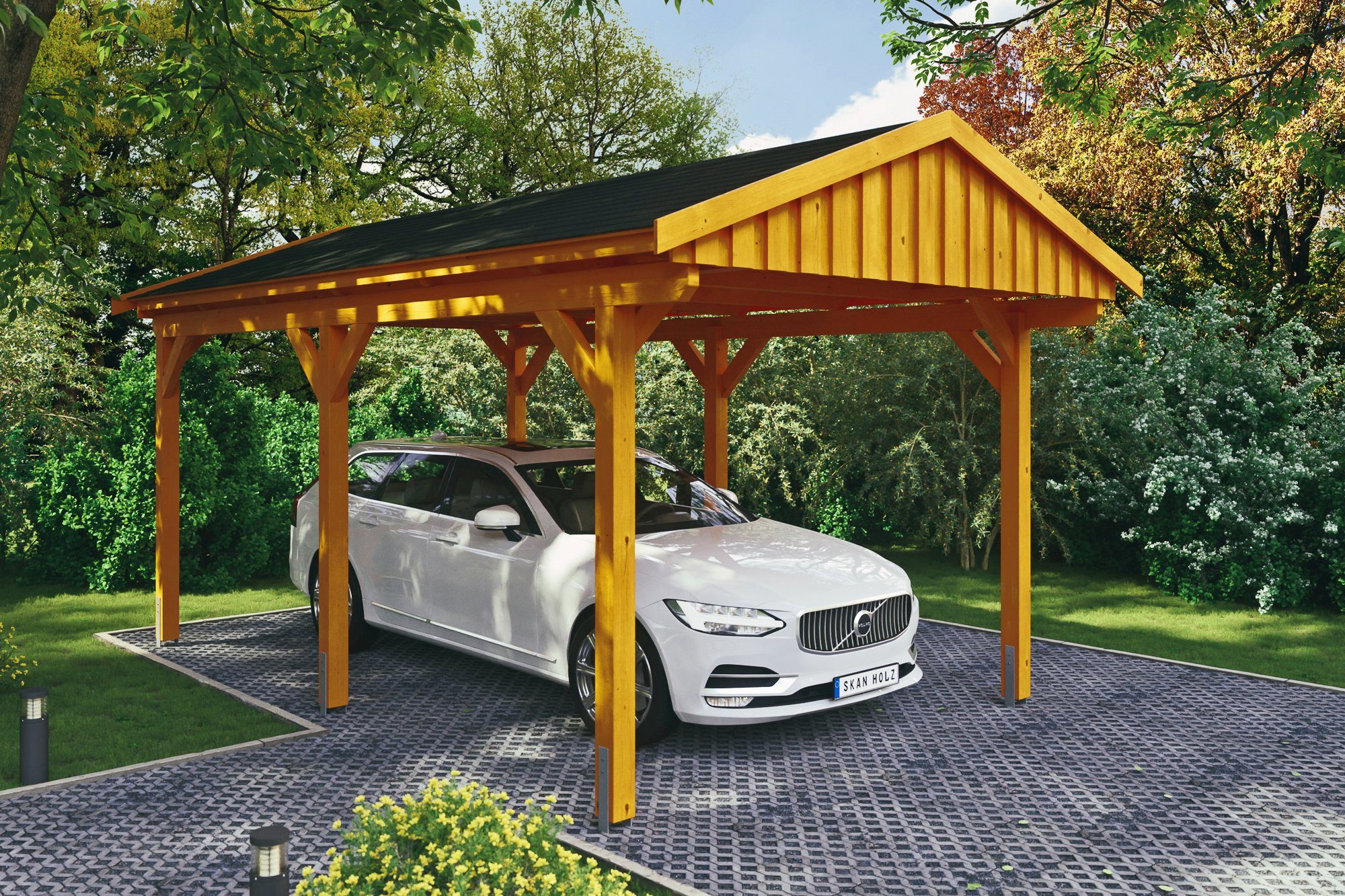 Skanholz Einzelcarport Fichtelberg, BxT: 317x566 cm, 273 cm Einfahrtshöhe, mit schwarzen Schindeln | Carports