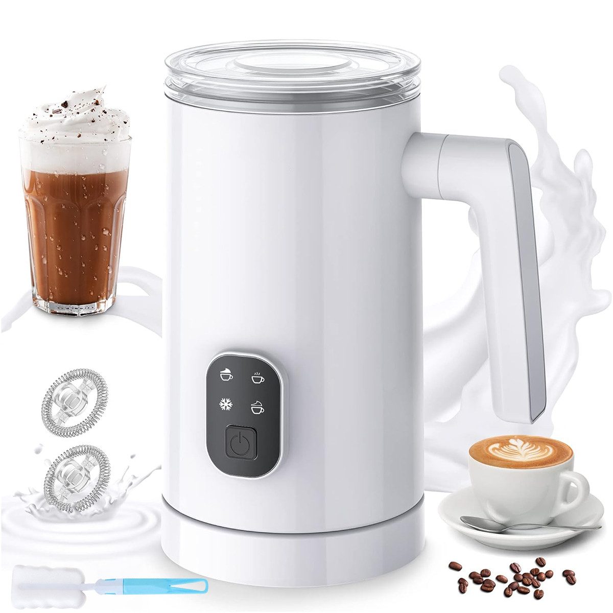 HYIEAR Milchaufschäumer Milchaufschäumer,Milchschäumer,Kaffee aufschäumer,Milchschäumer,Mixer, 400,00 W, 350 ml große Kapazität, 4 Funktionen,Edelstahl,leicht zu reinigen
