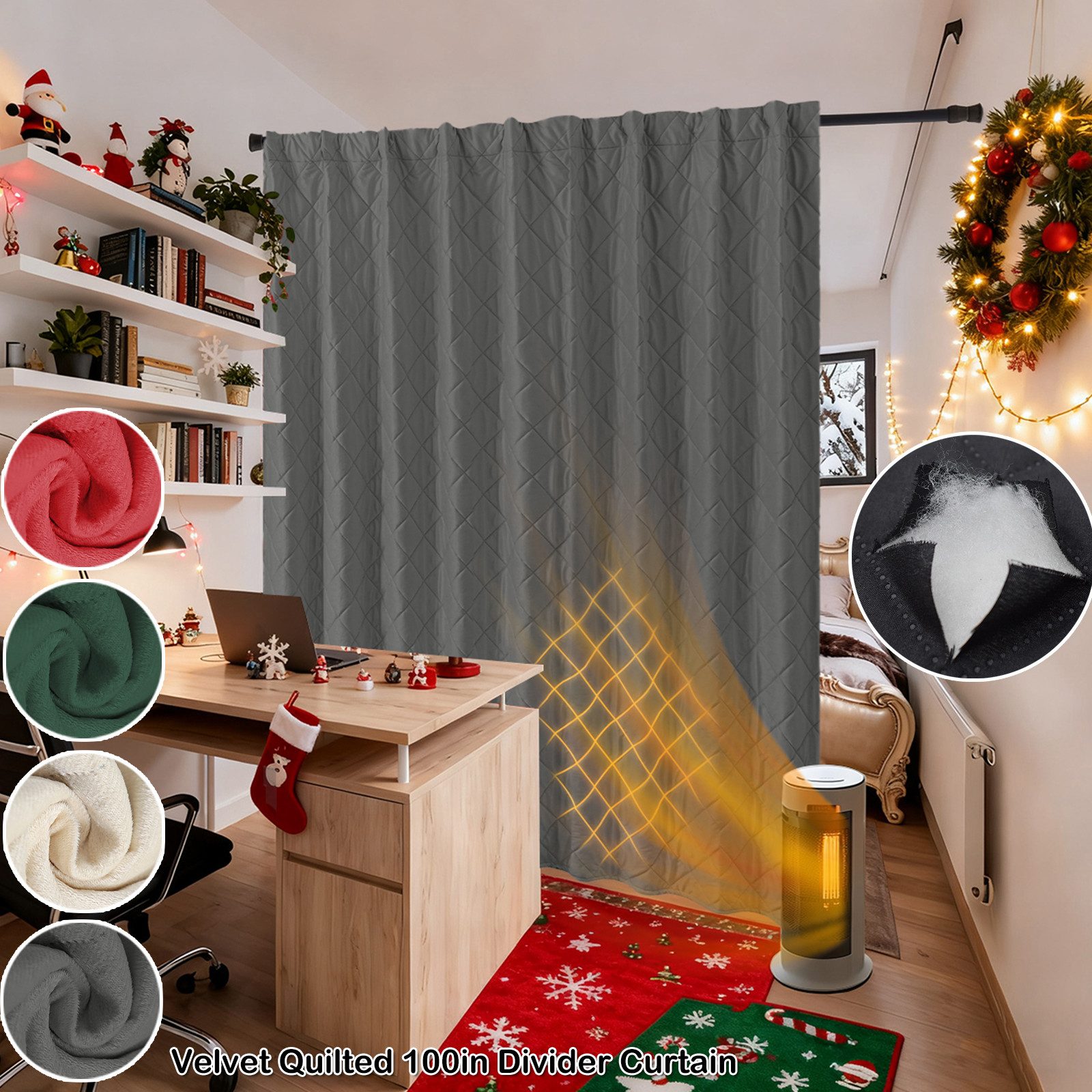 Jibenhome Gardine Samtvorhang Gesteppter 254cm Blickdicht, Wärmeisolierend, Weihnachtliche Räume